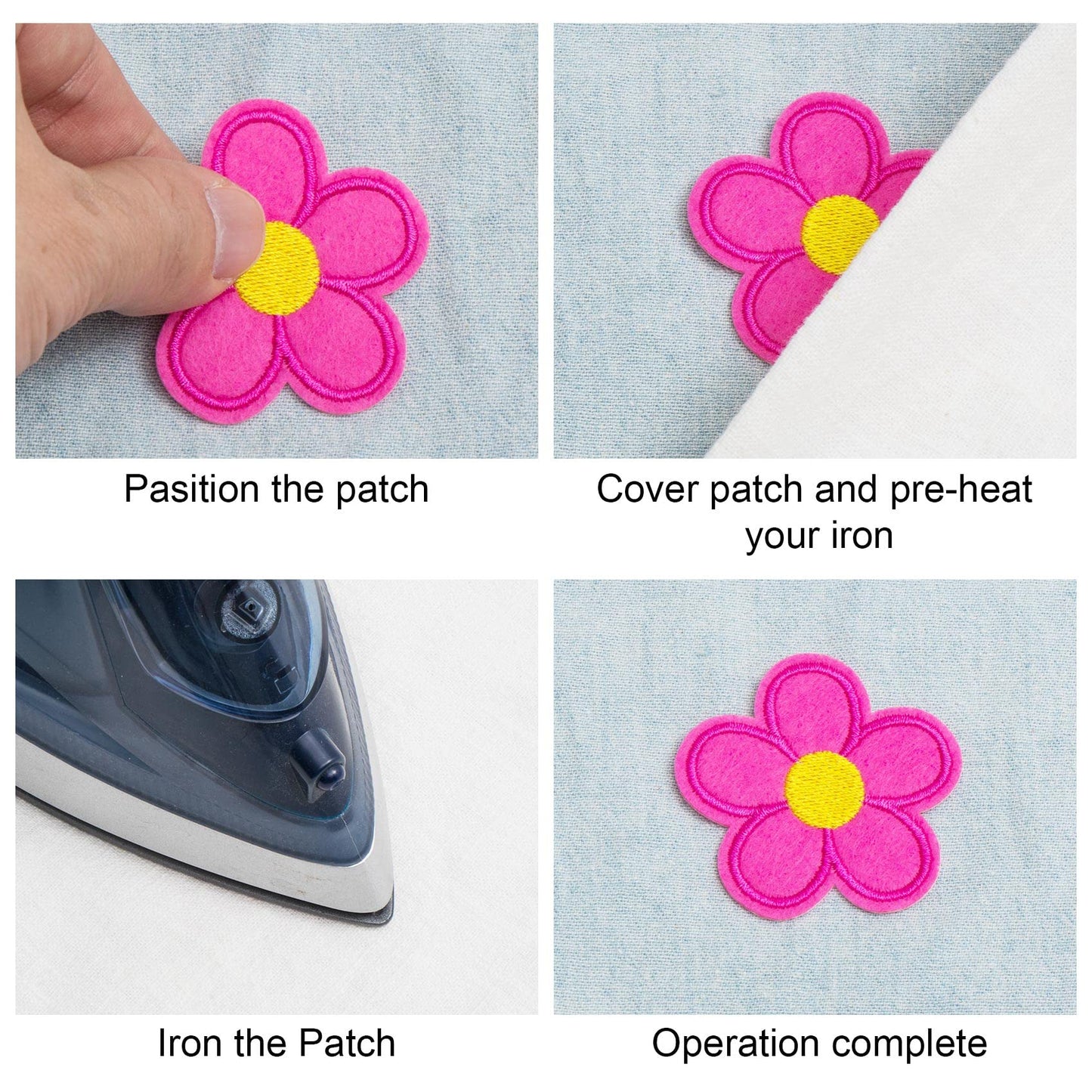 20 PCS Flower Iron on Patches, PAGOW 5 Petals Flower Applique Patch, Sew On Embroidered Applique Sewing Patches for Bags, Jackets, Jeans, Clothes DIY Patches, 2.04inchx2.04inch (W*H) 20 Colors