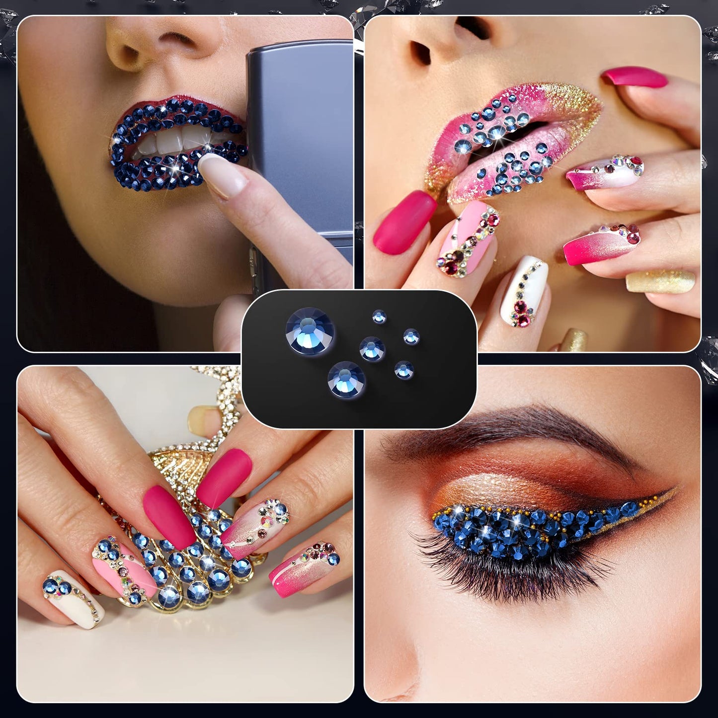 2000 Pieces Flat Back Gems Rhinestones 6 Sizes (1.5-6 Mm) Round Crystal Rhinestones with Pick up Tweezer and Rhinestones Picking Pen for Crafts Nail Clothes Shoes Bags DIY Art (Navy Blue)