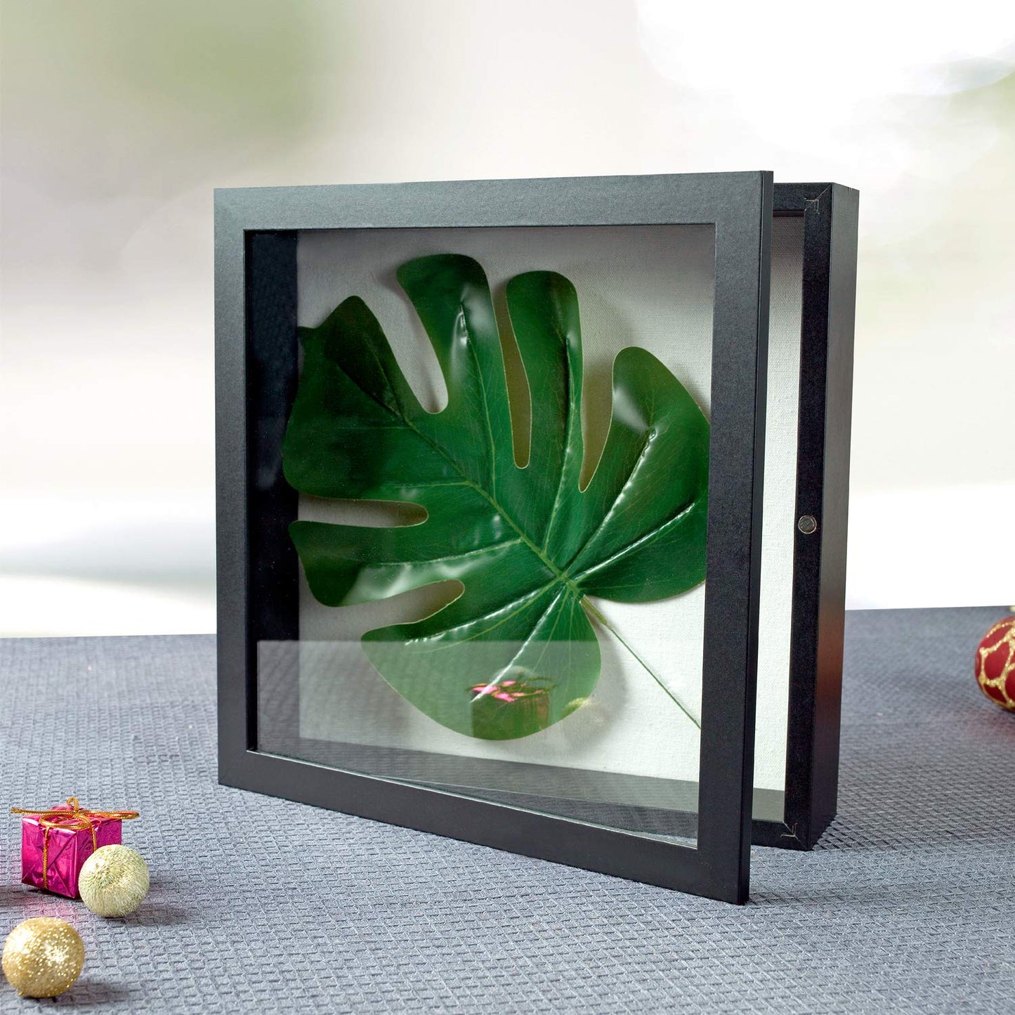 Muzilife 11x11 Shadow Box Picture Frame - 2.16" Interior Deep Wood & Glass Display Case Ready to Hang Memory Box Baby Sports Memorabilia, Wedding, Tickets, and Photos (Black)