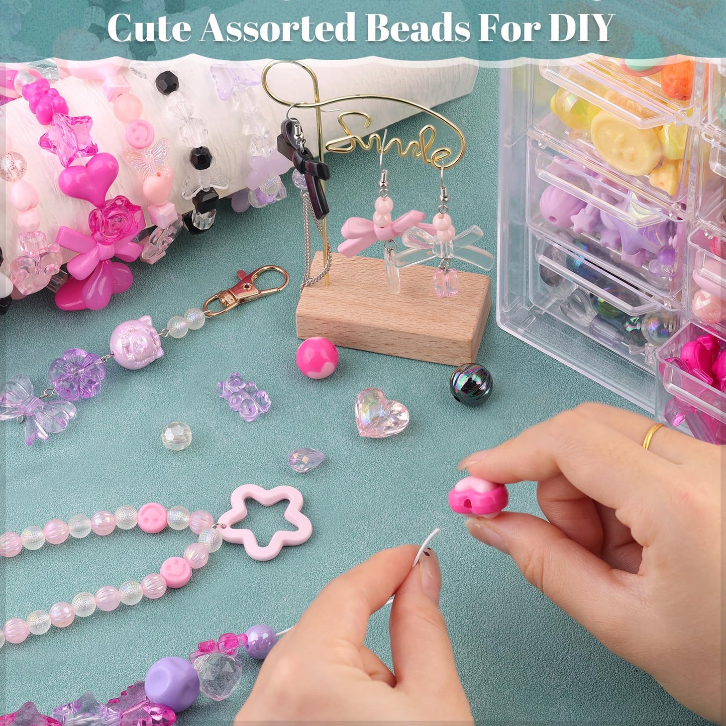 TINKRSTUFF Assorted 180-240PCS Acrylic Beads for Bracelet Making,Flower Bow Butterfly Candy GummyBear Kawaii Aesthetic Bracelet Charms, Cute Beads for Jewelry Making Necklace Keychain Phone Charms DIY