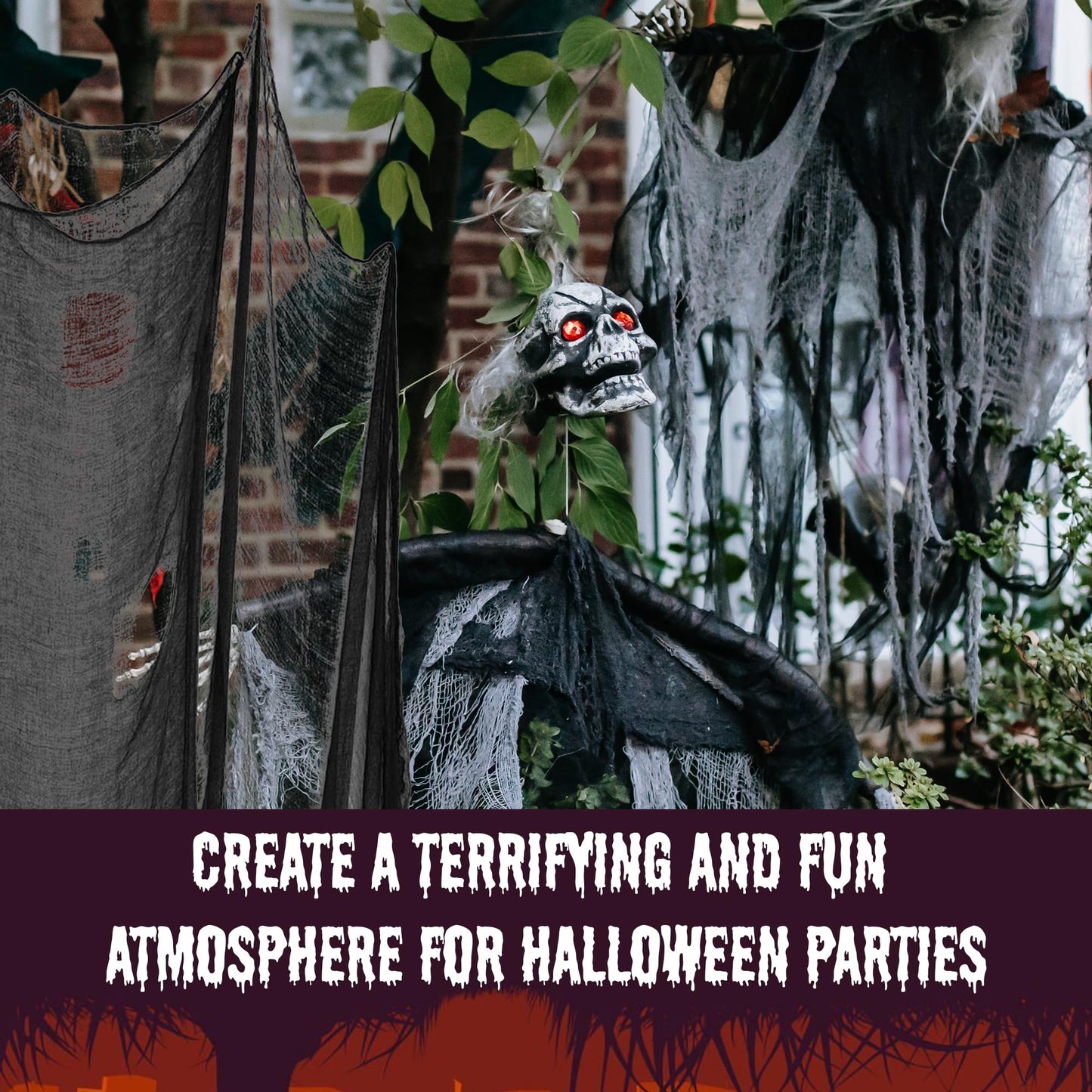 DealKits (48 x 240 in.) Halloween Creepy Cloth, Spooky Giant Cheese Cloth Tapestry for Halloween Party Supplies Decorations Outdoor Yard Home Wall Decor, Black