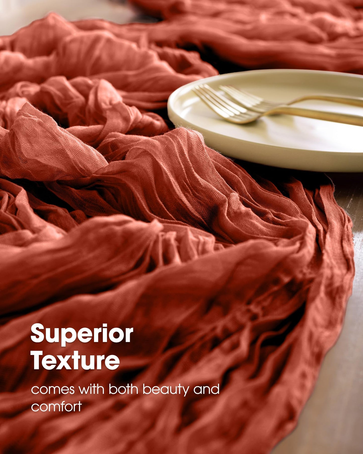 2-Pack Fall Thanksgiving Table Runner, 120'' Boho Table Cloth Decorations for Party, Baby Shower, Wedding and Farmhouse, Fabric Room Decor, Rust, Terracotta