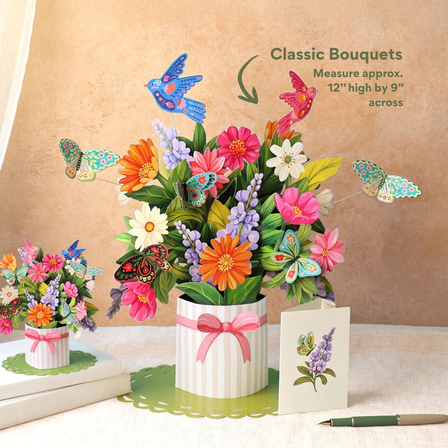 Freshcut Paper Pop Up Cards, Enchanted Garden, 12 Inch Life Sized Forever Flower Bouquet 3D Popup Greeting Card, Birthday Cards, Thank You Card, Blank Notecard & Envelope