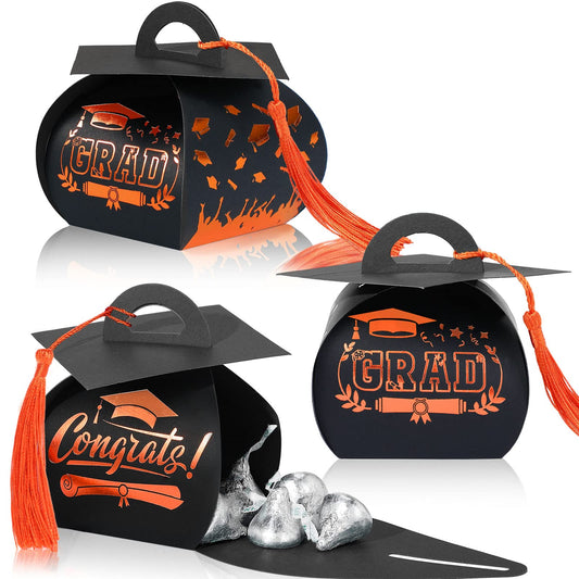 TaoBary 30 Pcs Graduation Cap Gift Boxes Graduation Decorations Class of 2026 Candy Box with Tassel for 2026 Grad Party Favors Supplies(Orange)
