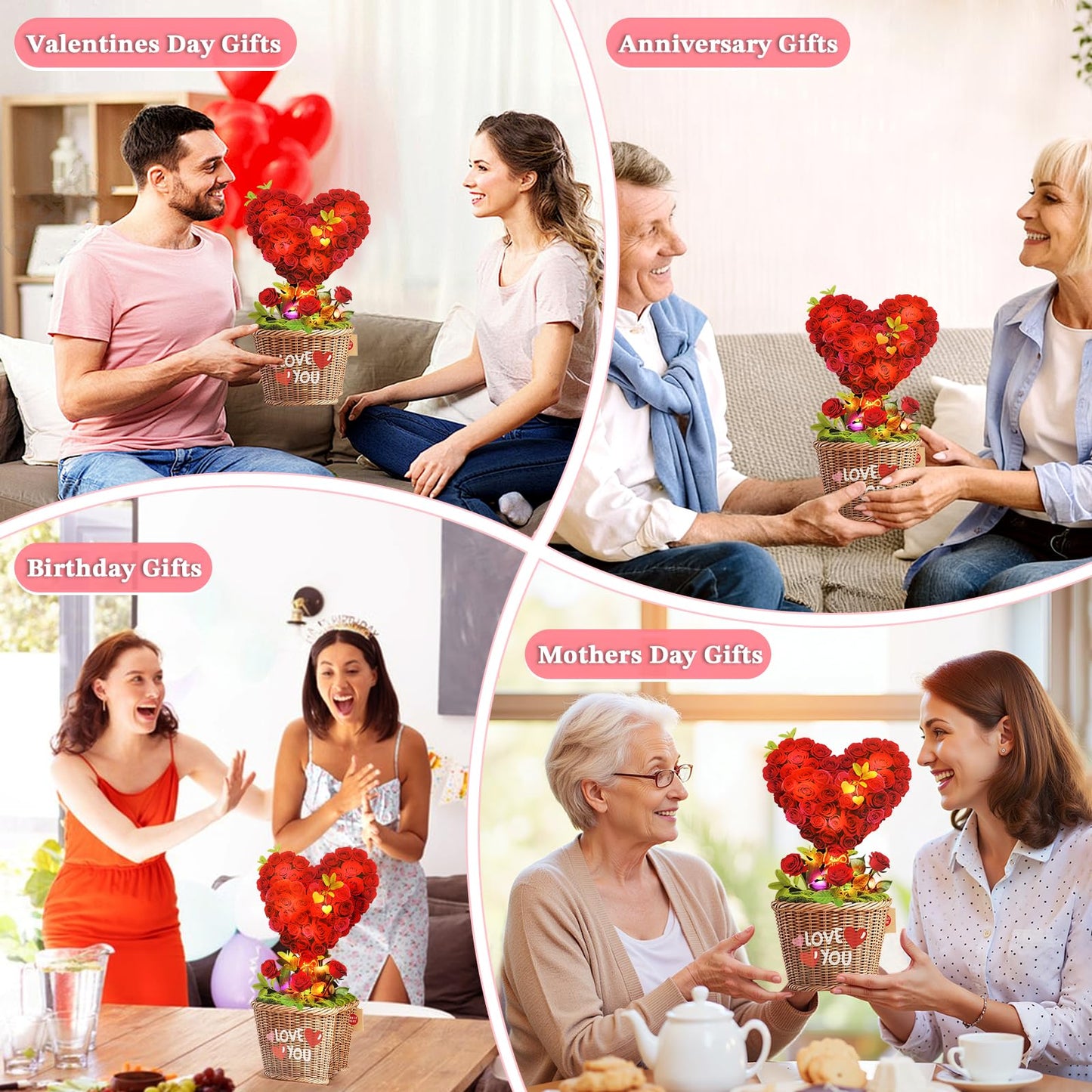 MZD8391 Mothers Day Card with MUSIC & LIGHTS, 3D Pop Up Birthday Card & Anniversary Card, Love Tree Hearts, 10 Inch Life Sized Forever Bouquet Mothers Day Gift for Women Her Wife Mom