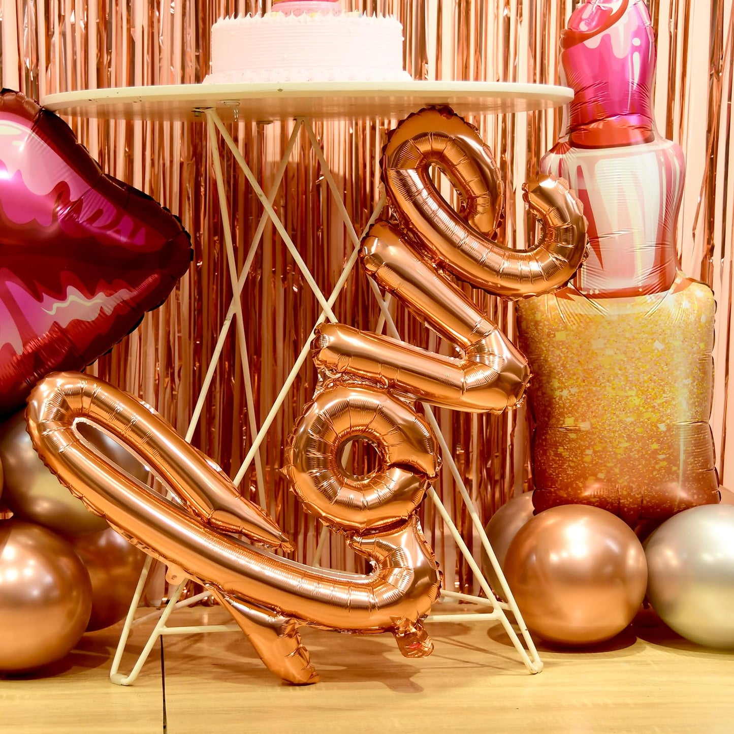 Rose Gold birthday decorations for women ，happy birthday party decorations for girls，Rose Gold Fringe Curtain，happy birthday banner， balloon letters