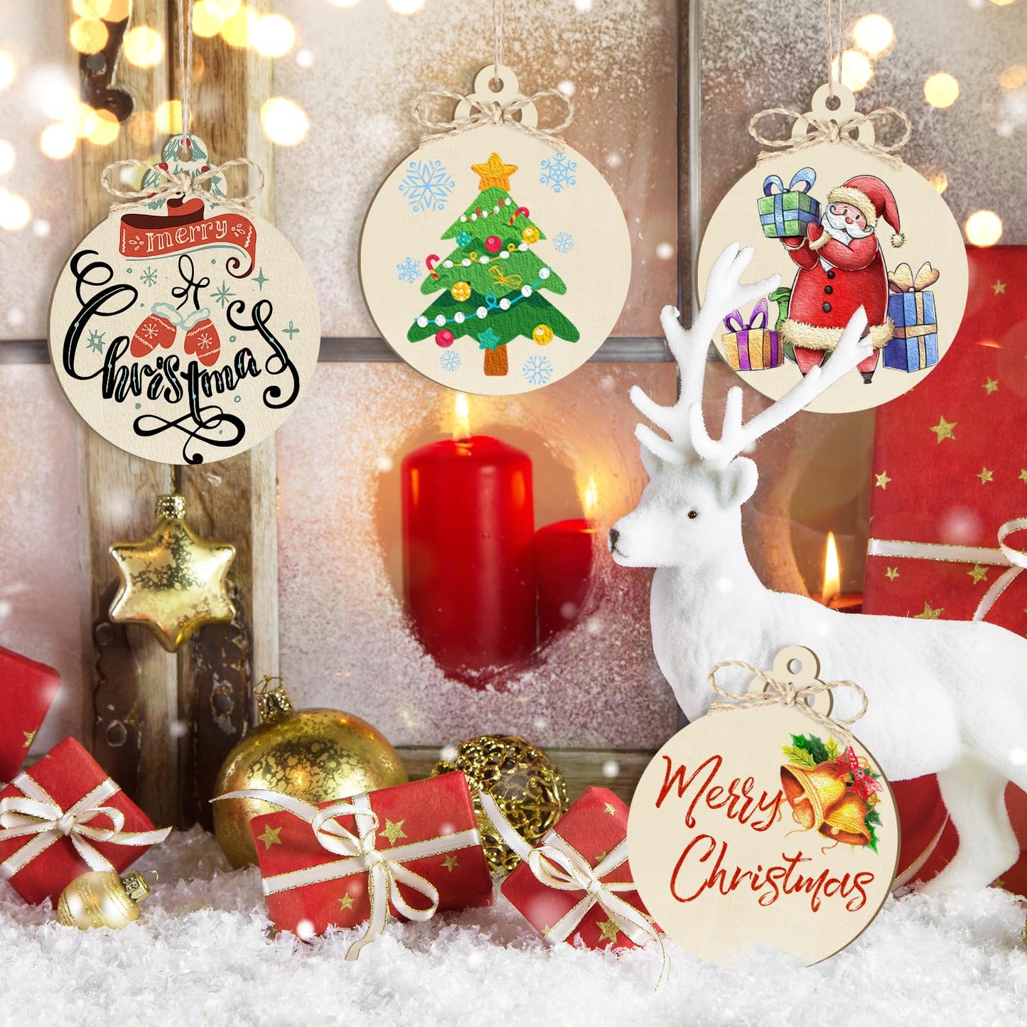 Wooden Christmas Ornaments to Paint Christmas Bell Decoration Cutouts Unfinished 24PCS 3.5 x 3 inches, DIY Blank Unfinished Christmas Tree Wood Discs Ornament for Home Crafts Hanging