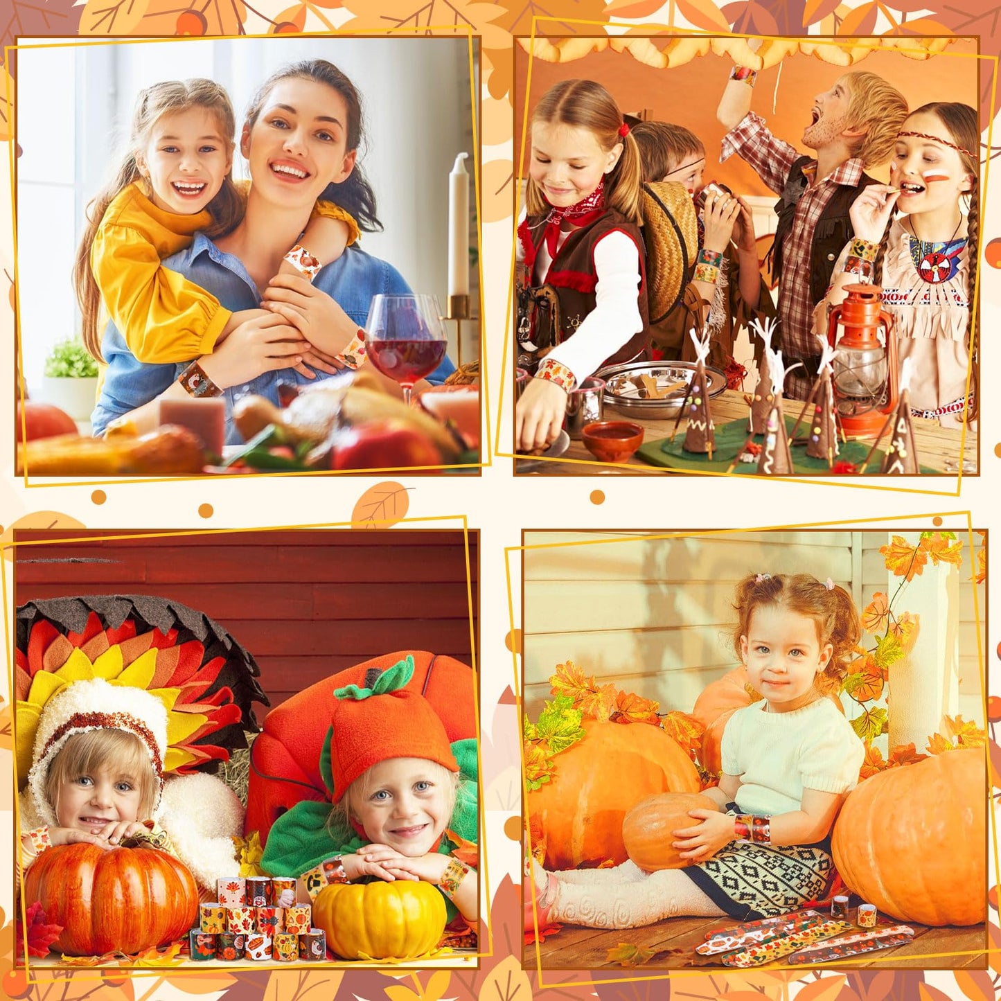 Thanksgiving Slap Bracelets, 56 Pcs Thanksgiving Gifts for Kids Autumn Maple Leaf Turkey Pumpkin Snap Bracelets Wristbands for Fall Party Favors Decorations Student Classroom Prizes