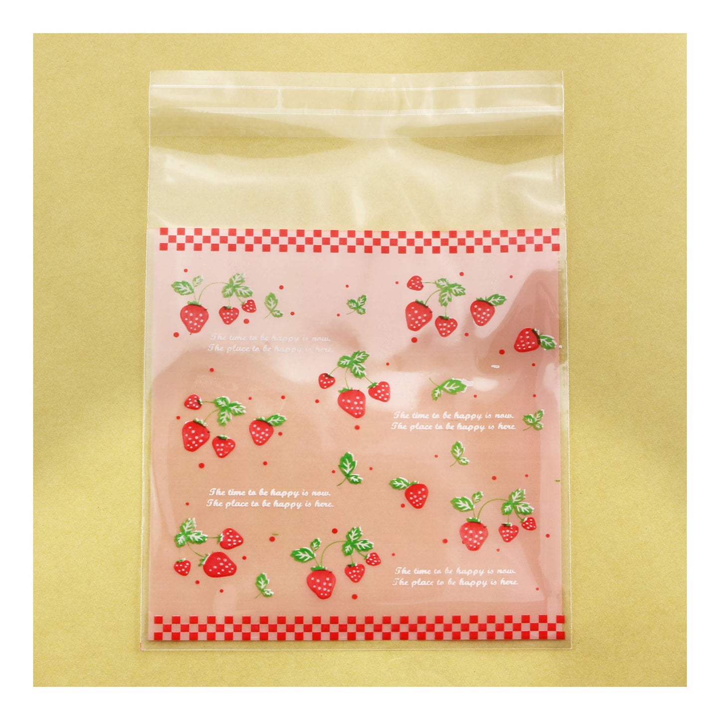 Tegg Cookies Bags 200PCS Self Adhesive Lovely Strawberry Plastic Cookies Pastries Candy Lolly Gift Bag For Birthday Party Wedding Party Halloween Christmas Day 3.9x3.9Inch