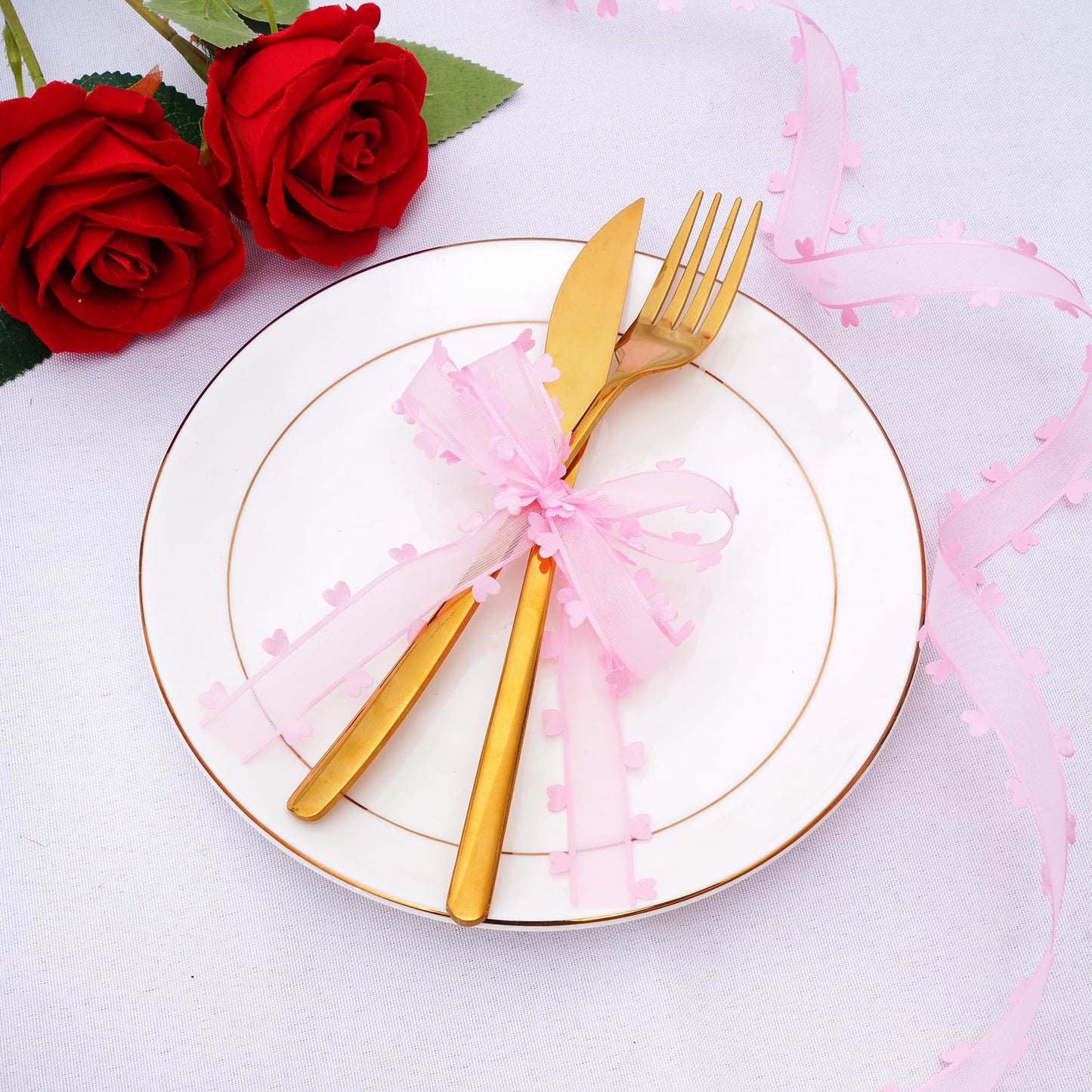 Red Pink Heart Ribbon Valentine Chiffon Organza Ribbon for Mother's Day Wedding Gift Wrapping Party Decoration Hair Bows Making Craft Sewing 40Yard
