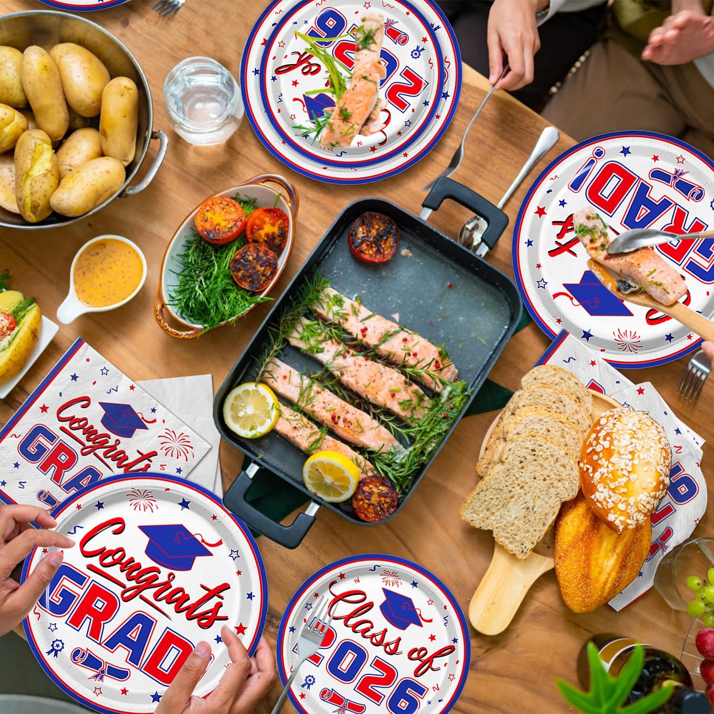 Graduation Party Supplies Kit Serves 50 - Graduation Party Red and Blue Class of 2026 Tableware Disposable Dinner Plates Dessert Plates and Napkins for Congrats Grad Party Decorations
