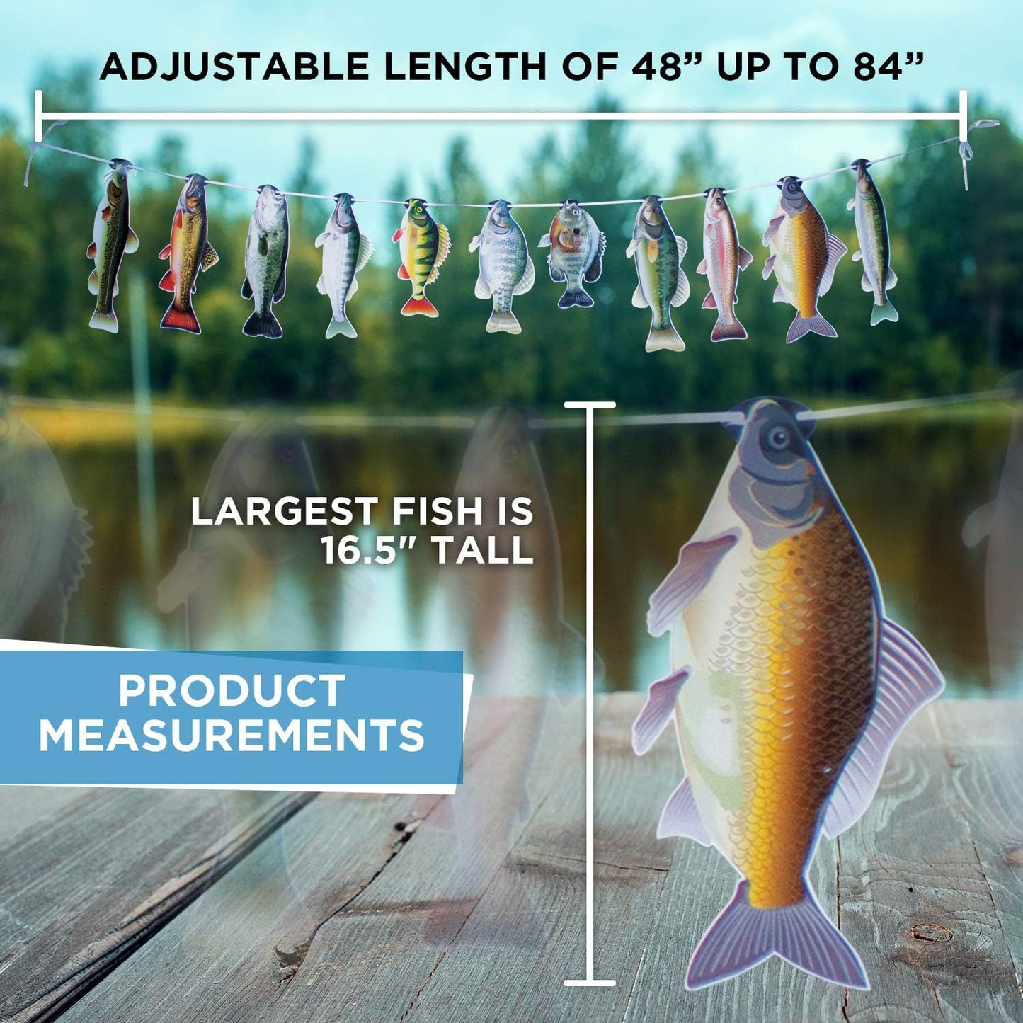 Havercamp Gone Fishin String Hanging Banner for Fish Fry, Bass Fishing, Freshwater Pond & Salt Water Tournament Fishing Decorations