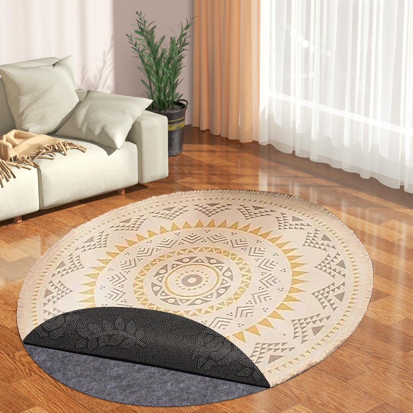Non-Slip Rug Pads,Round 3 Ft Waterproof Extra Large Area Rugs Non Skid Rug Pad for All Floors and Finishes Durable Hardwood Floor Protective Felt Keeps Rugs in Place, Safe and Secure