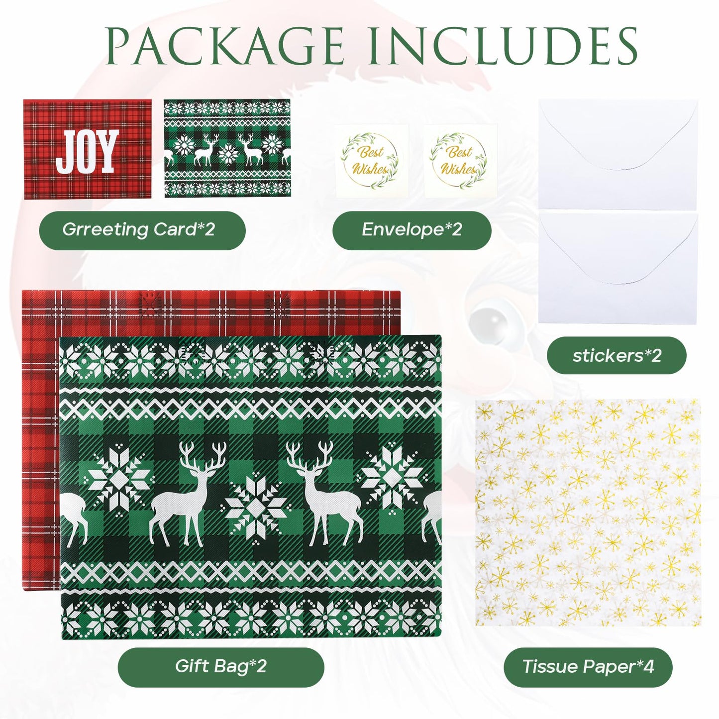2 Pack 13" Large Christmas Gift Bags with Tissue Paper, Reusable Christmas Tote Bags with Handles, Non-Woven Holiday Gift Bags for Xmas Gift Wrap/Party Favor Supplies, 12.8"*10.2"*6.3"