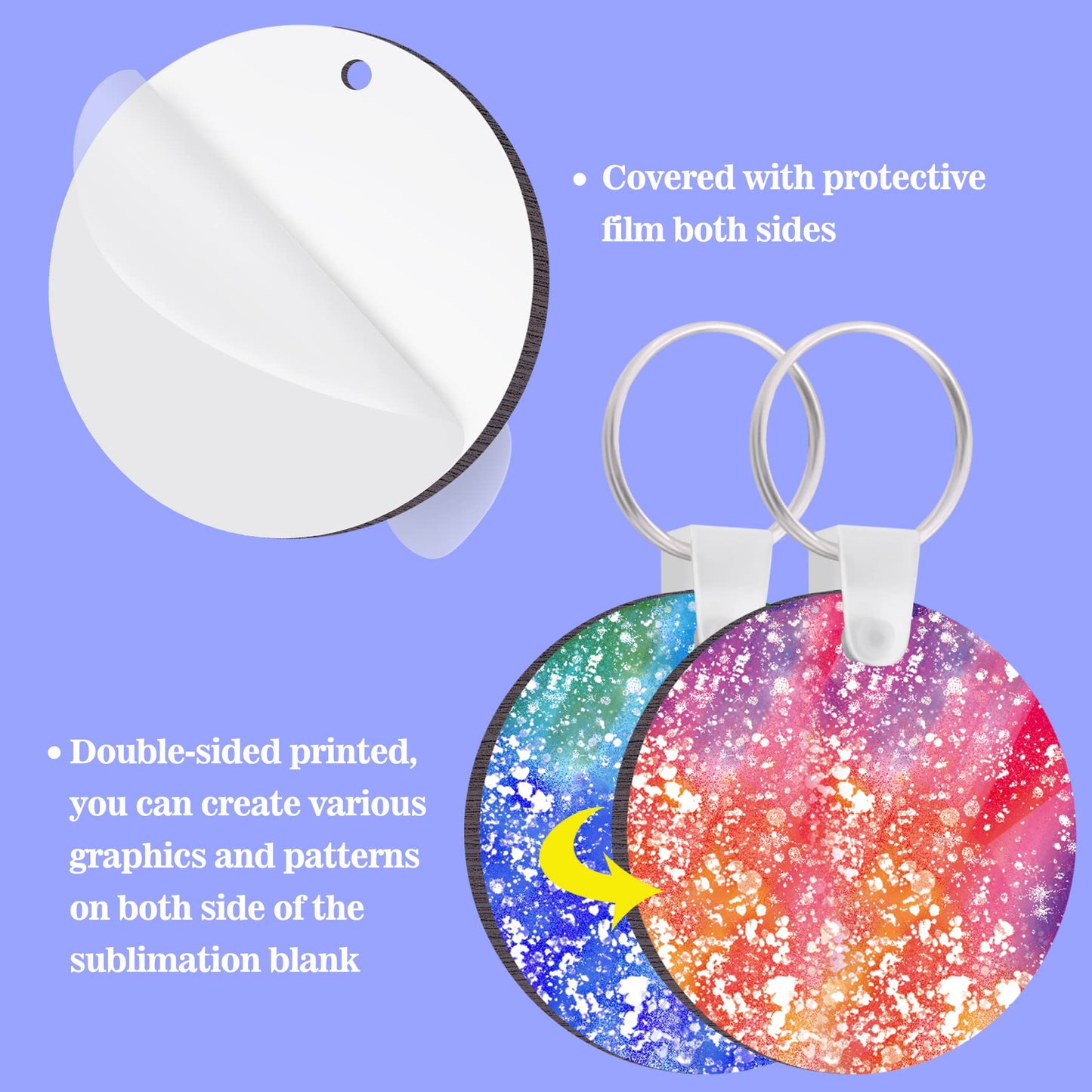 Duufin 120 Pieces Round Sublimation Keychain Blanks Double Side Heat Transfer Blanks MDF Blank Board Key Rings Blanks for Sublimation DIY and Craft