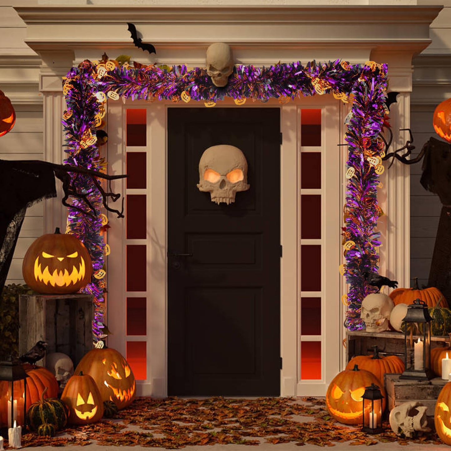 Gloreyan 33FT Halloween Tinsel Garland, Pumpkin Metallic Twist Foil Tinsel Garland Pumpkin Shiny Hanging Decorations for Halloween Party Decoration Supply