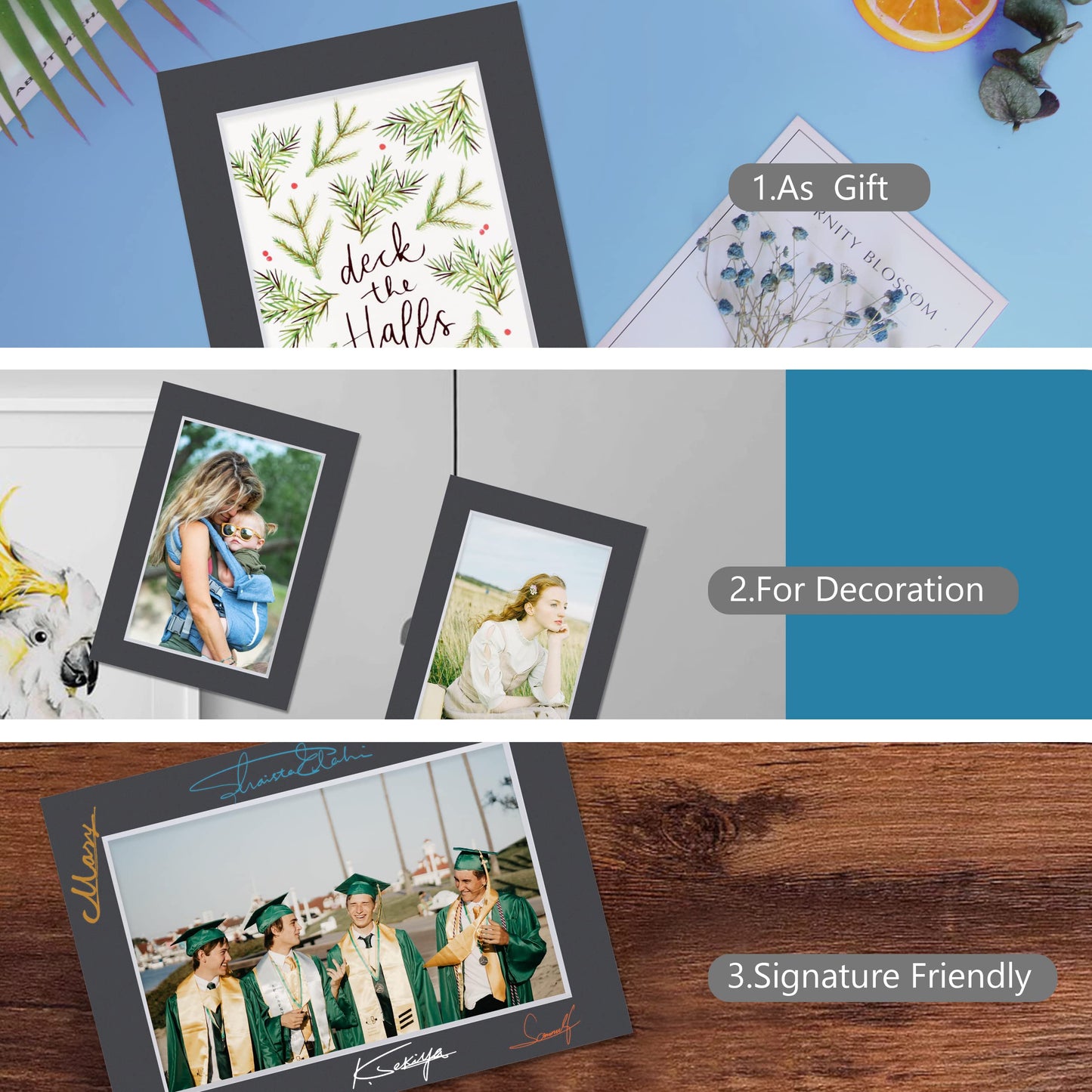 10 Pack Pre-Cut 11 x 14 Black Picture Mats for 8.5x11 Photos - White Core Bevel Cut Frame Matte, Acid Free, Ideal for Frames/Artwork/Prints