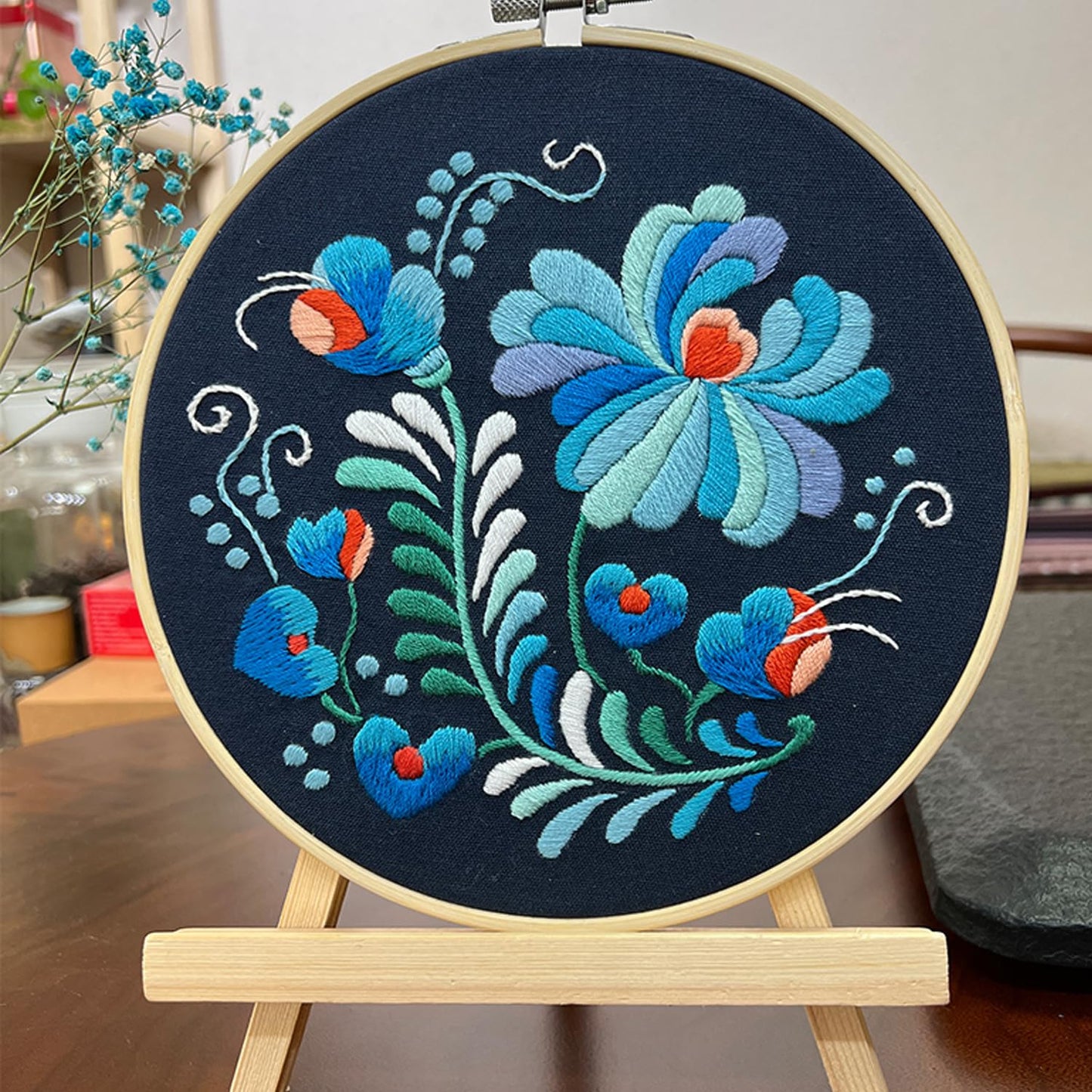 3 Sets Embroidery Kit for Beginners Adults， Flower Pattern Hand Embroidery Kit Cross Stitch Starter Kits DIY Embroidery Kits with Patterns and Instructions Hoops Needles Threads, Onesize