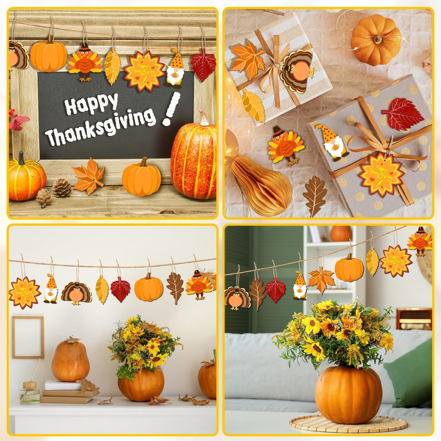 50 Pieces Thanksgiving Wooden Ornaments Fall Autumn Leaf Blanks Pendants Maple Leaves Pumpkin Unfinished Wood Slices Hanging for Fall Party Festivals DIY Crafts Decoration, 10 Styles