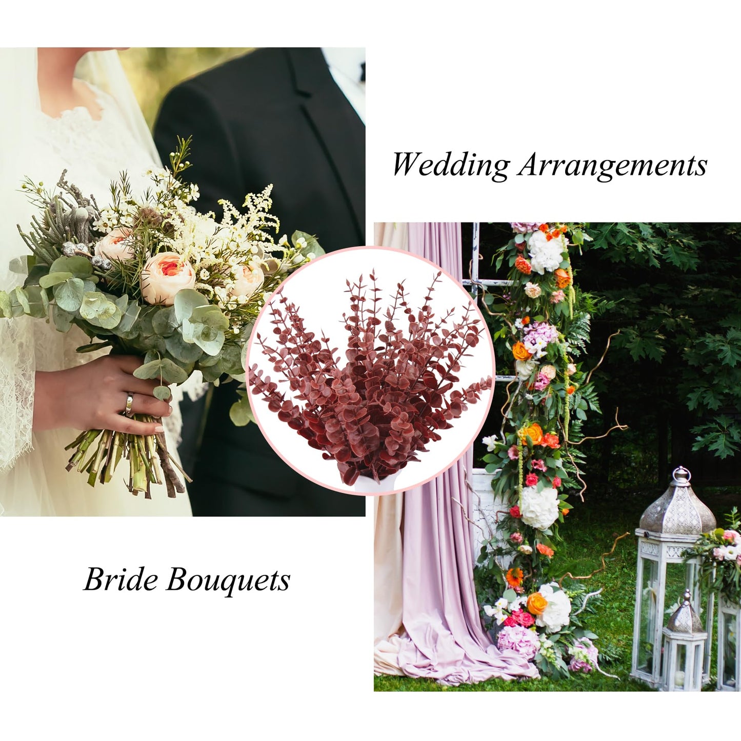 FEQO 36 Pcs Dark Red Eucalyptus Stems Artificial Leaves Faux Eucalyptus Stems Branches 15 inch for Wedding Bouquet Home Decor