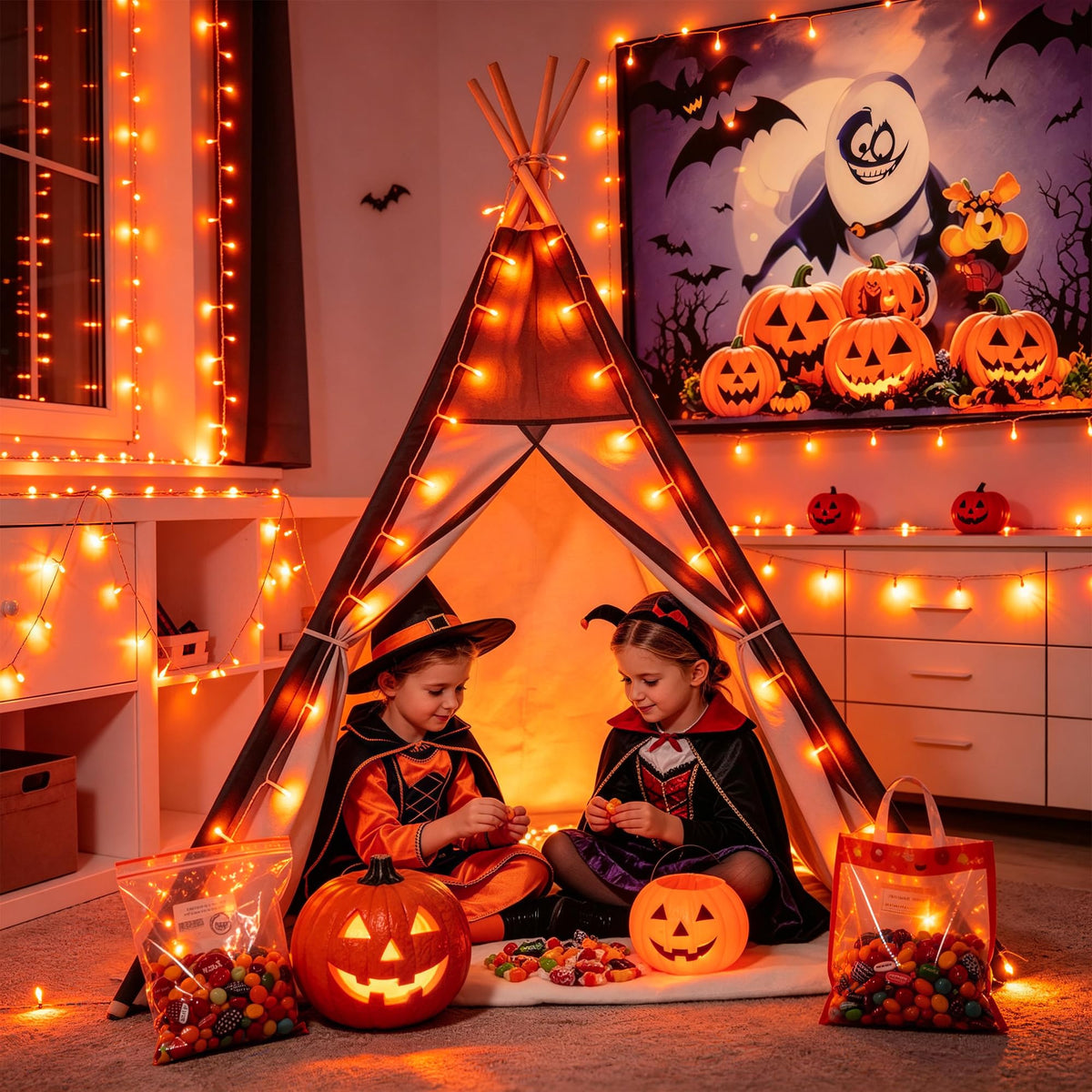 JMEXSUSS Orange String Lights for Halloween, 600 LED Fall Lights Outdoor