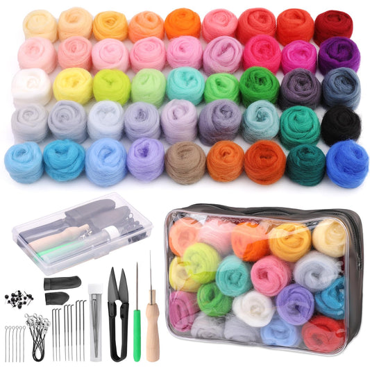 45 Colors Needle Felting Kits for Beginners, Needle Felting Supplies with Tools, Felt Starter Kits with Needles, Storage Bag for DIY Handcrafts Decoration