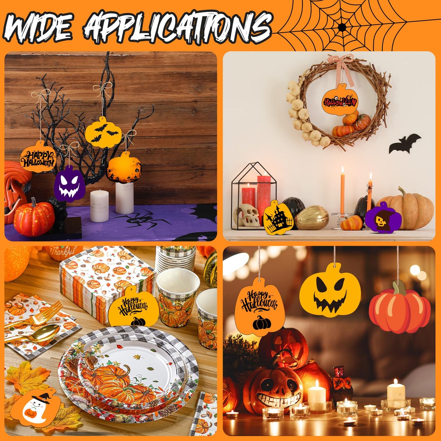 Pumpkin 30Pcs Unfinished Wooden Ornaments Halloween Thanksgiving Autumn Paintable Blank Pumpkin Cutouts Hanging Wood Slices DIY Craft for Kids Art Crafts Party Supplies