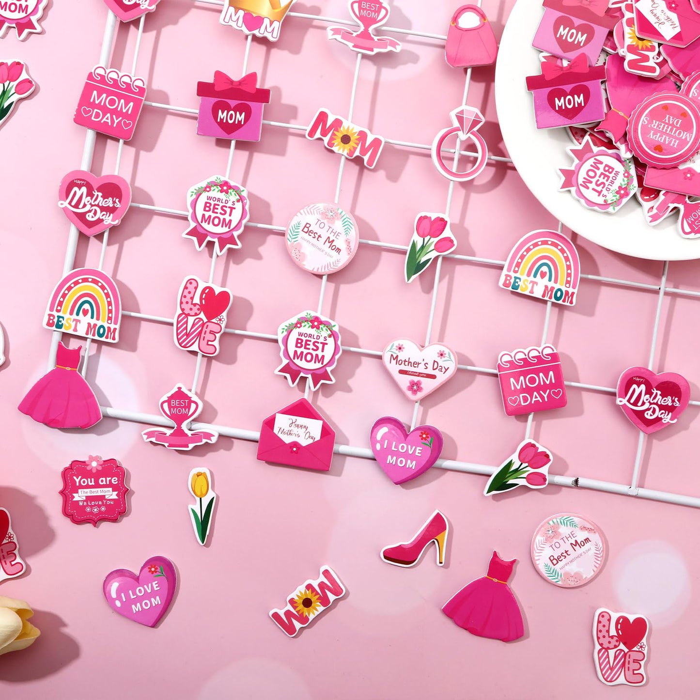 JULBEAR Mother's Day Foam Stickers, 300pcs Themed Hearts Tulip Flowers for DIY Craft Gift Cards Box Party Decoration