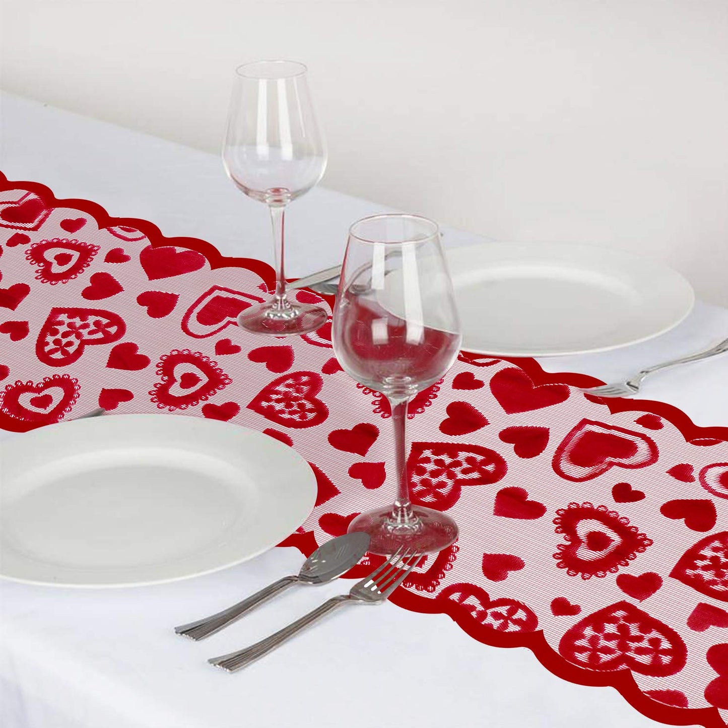 Valentines Day Decor Table Runner - 13 x 72 Inch Red Lace Table Runner for Wedding Party, Valentines Decorations - Valentines Day Decor Home Romantic Decorations Heart Shaped Table Runner