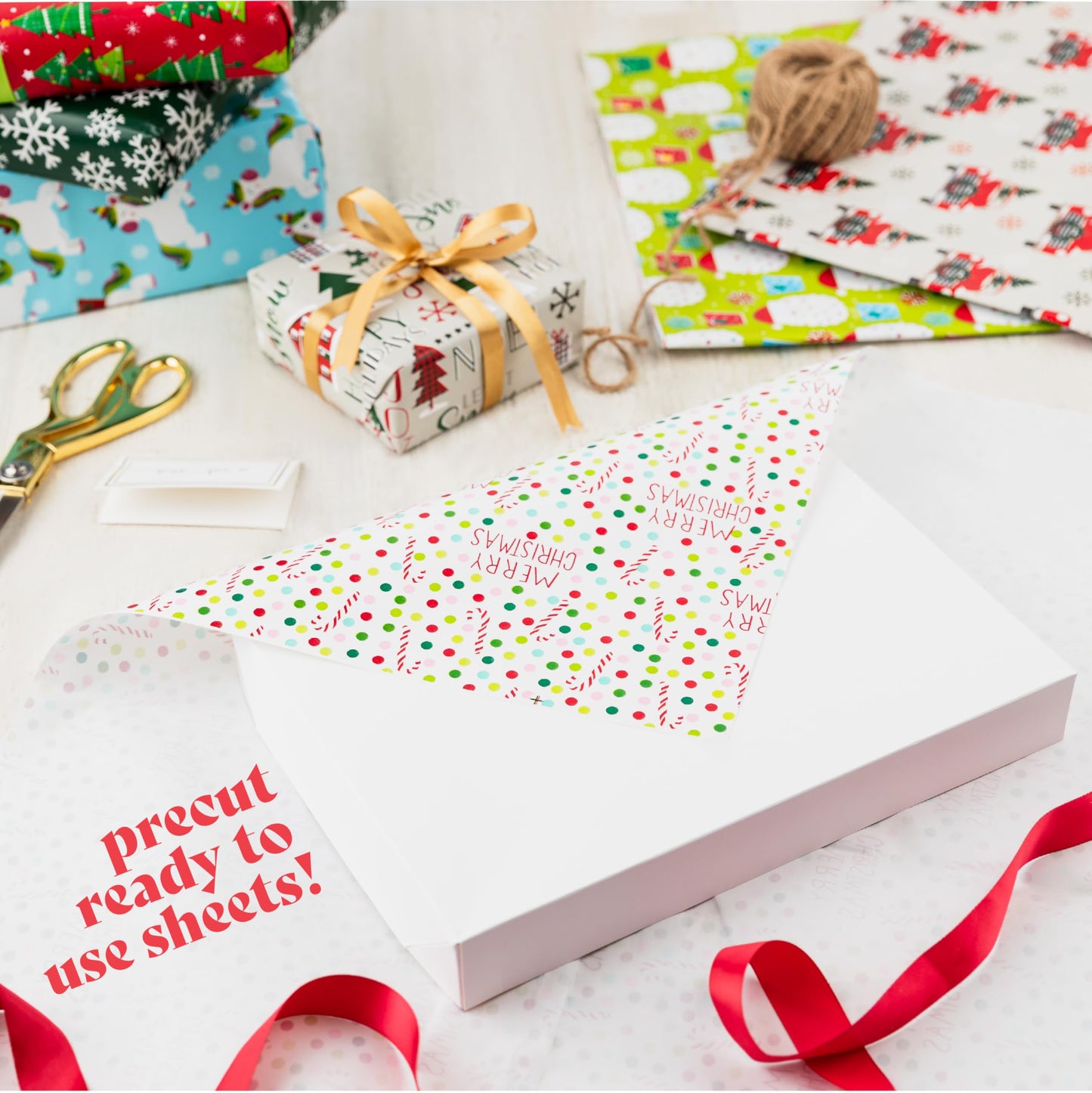 Holiday Wrapping Paper Sheets – 40 Precut 30"x20" Gift Wrap Sheets – 8 Unique Festive Designs for Christmas Presents