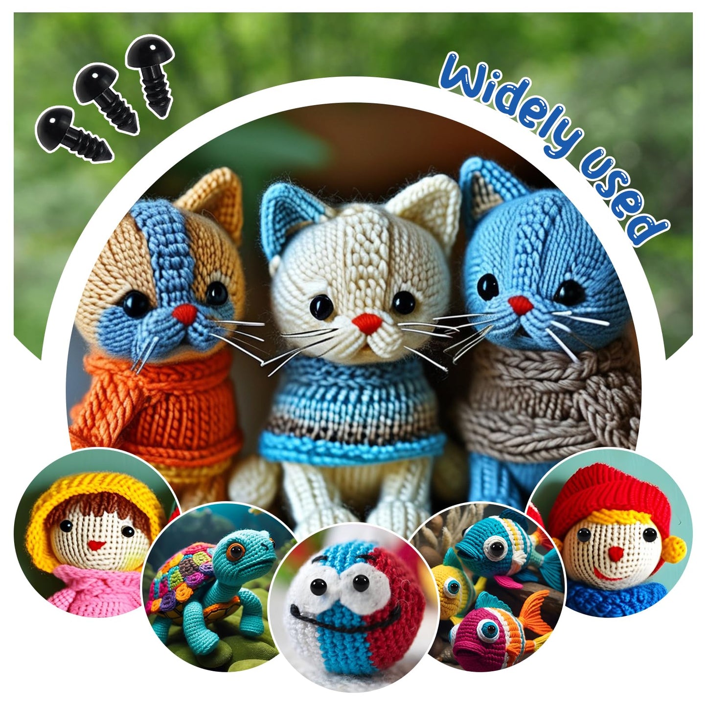 TOAOB 150pcs 8mm Black Plastic Safety Eyes Crafts Safety Eyes with 150pcs Washers for Stuffed Animals Amigurumis Crochet Bears Doll Making