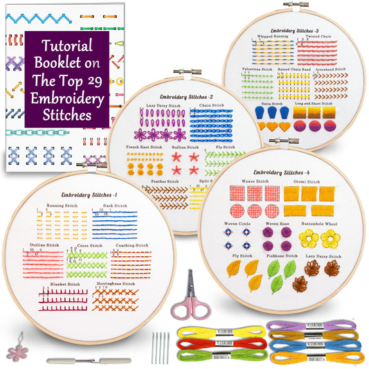 Bradove Classic Embroidery Stitches Practice Kit, Embroidery Kit for Beginners with Stamped Embroidery Patterns, Beginner Embroidery Kit for Adults, Hand Embroidery Kit for Kids, Stitches Kit