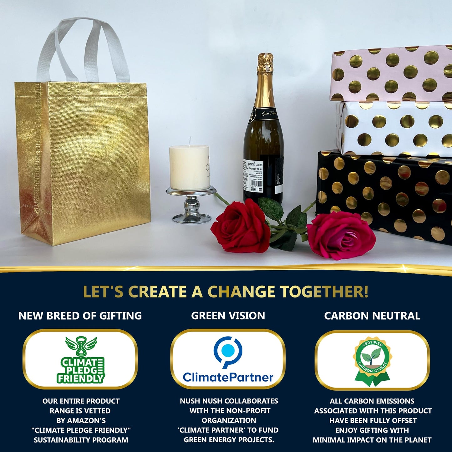 Gold Gift Bags Medium Size – Set of 12 Reusable Gold Gift Bags With Handles - Perfect Party Favor Bag for Christmas Holidays, Wedding, Bachelorette Party Favors and Goodies – 8W x 4D x 10H