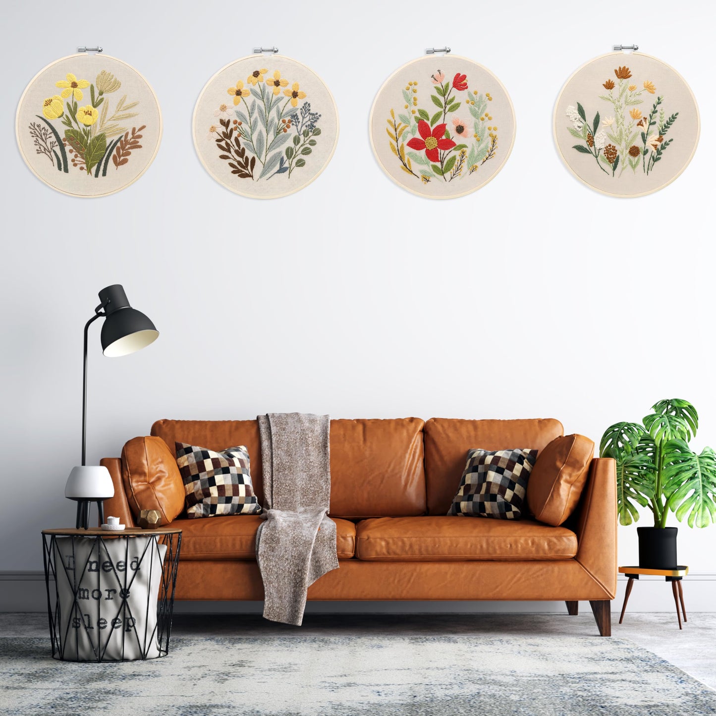 4 Sets Embroidery Set for Beginners, Art Craft, Easy Sewing, Includes Embroidery Clothing, Pattern, Embroidery Hoop, Instruction Manual, Colorful Thread Stitch Set (11)