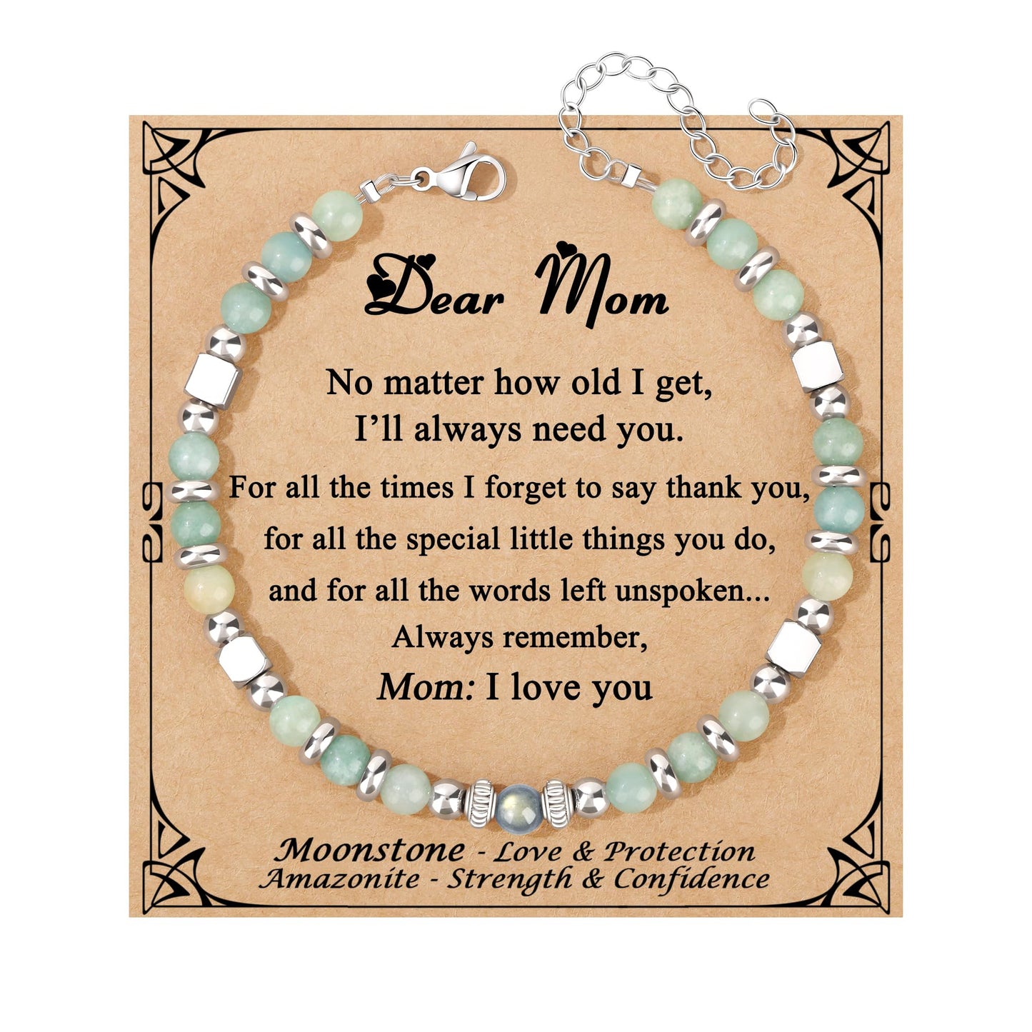JoycuFF Mom Gifts, Mothers Day Birthday Gifts for Mom from Daughter Son, Christmas Valentines Day Ideas Present for Mother Mama Amazonite Moonstone Bracelets for Women