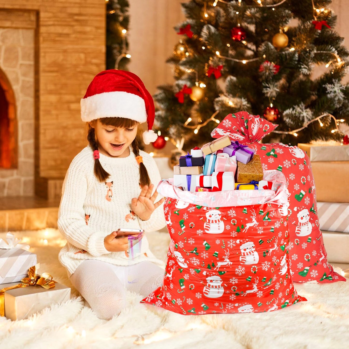 3pcs Large Christmas Gift Bags 36"x36" Holiday Gift Wrap Jumbo Christmas Bags for Gifts Giant Sacks for Presents Big Xmas Plastic Gift Bags