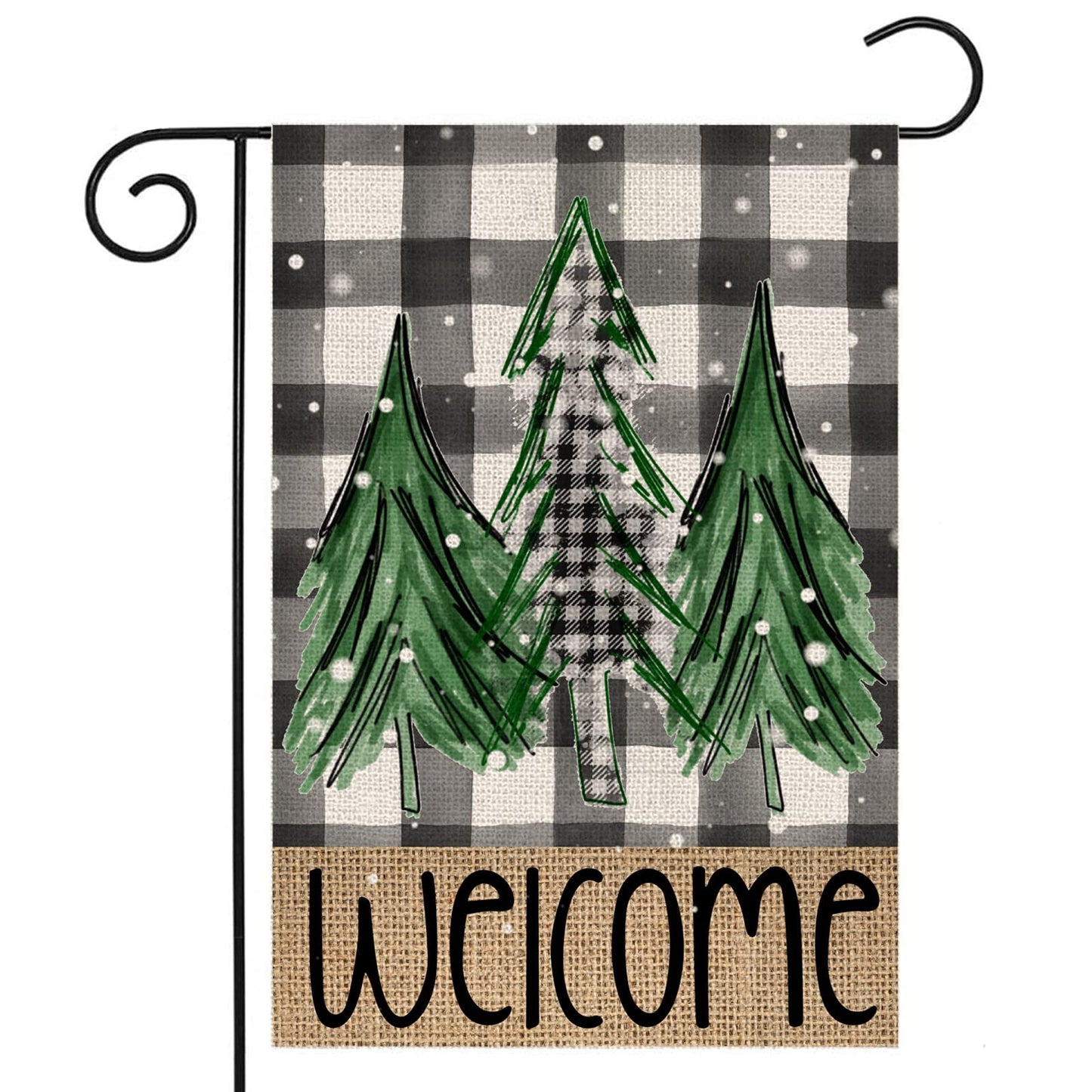 Welcome Christmas Trees Winter Garden Flag 12 x 18 Inch Vertical Double Sided Buffalo Plaid Holiday Yard Outside Xmas Décor