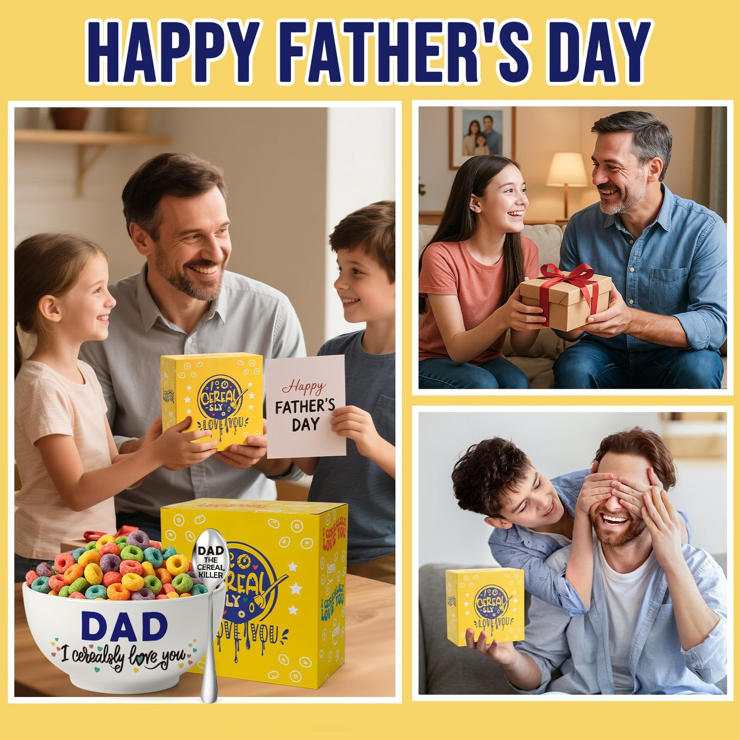 YEUYUQIU Fathers Day Dad Gifts from Daughter - Ideal Father's Day Birthday Gifts for Daddy Father, Dad Cereal Bowl Spoon Set Present for Valentines Father's Day Christmas - Cerealsly Love You Daddy