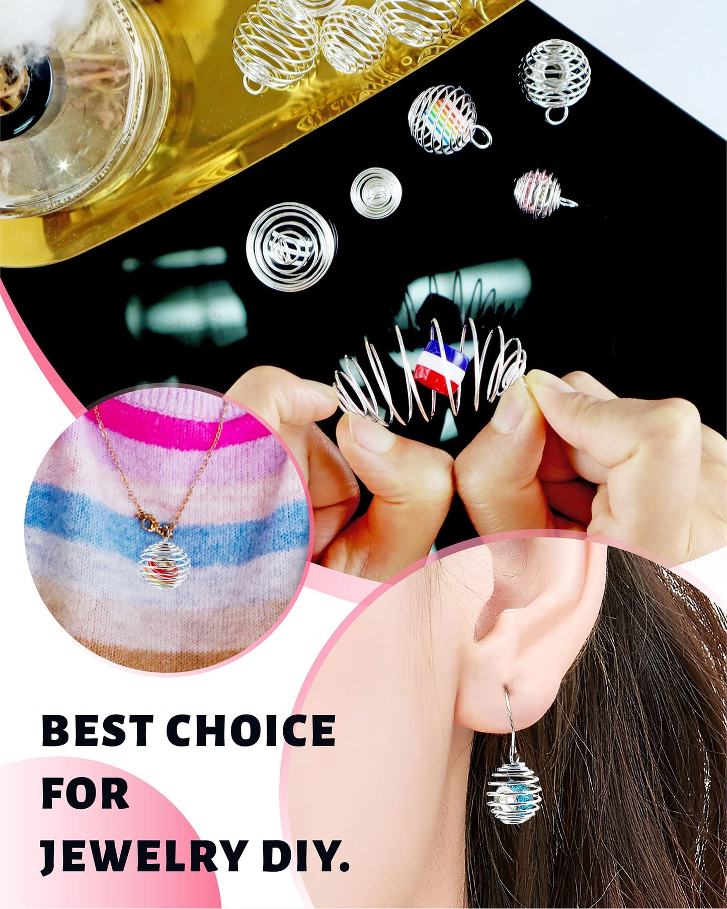 JIALEEY Spiral Bead Cages Pendants, 30 PCs 3 Sizes Silver Plated Stone Holder Necklace Cage Pendants Findings for Jewelry Making and Crafting