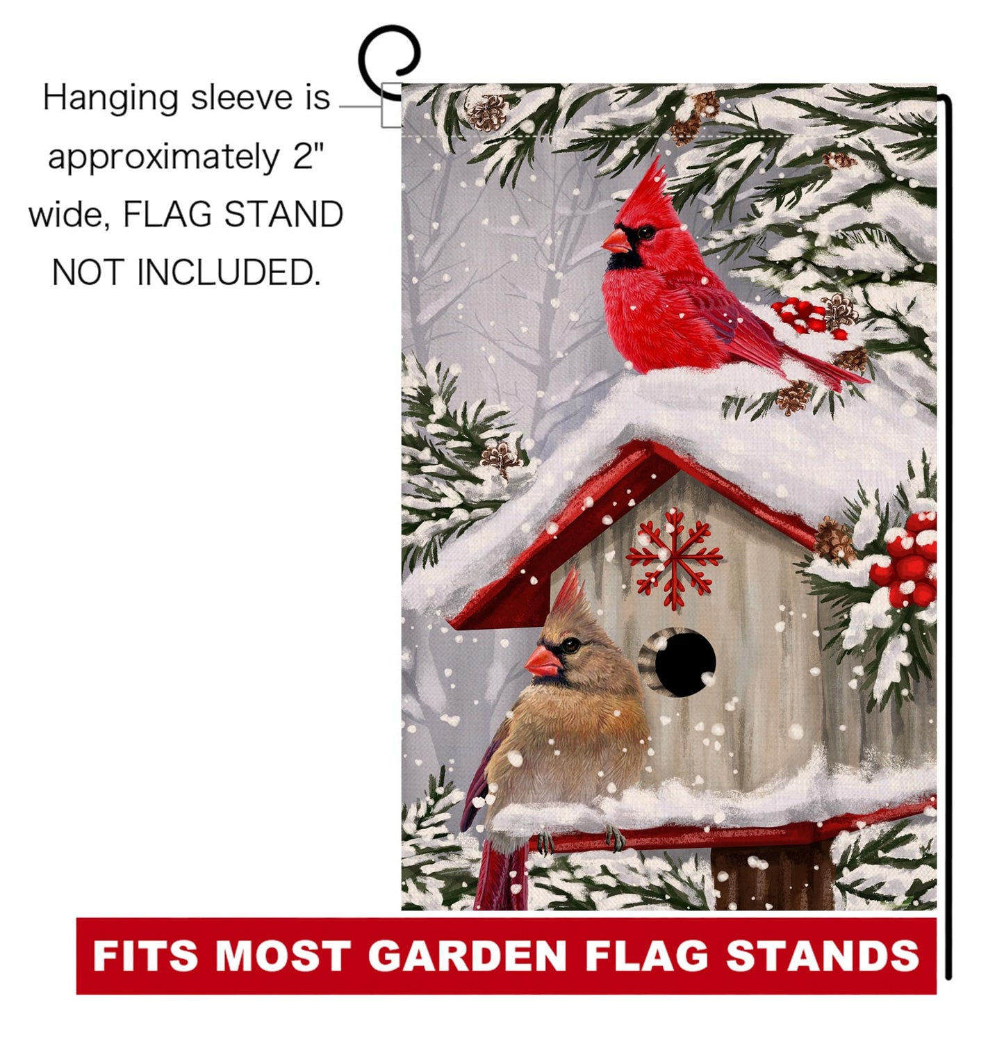 Winter Cardinal Bird Garden Flag 12x18 Vertical Double Sided Trees Snow Christmas Holiday Outside Decorations Burlap Yard Flag BW735