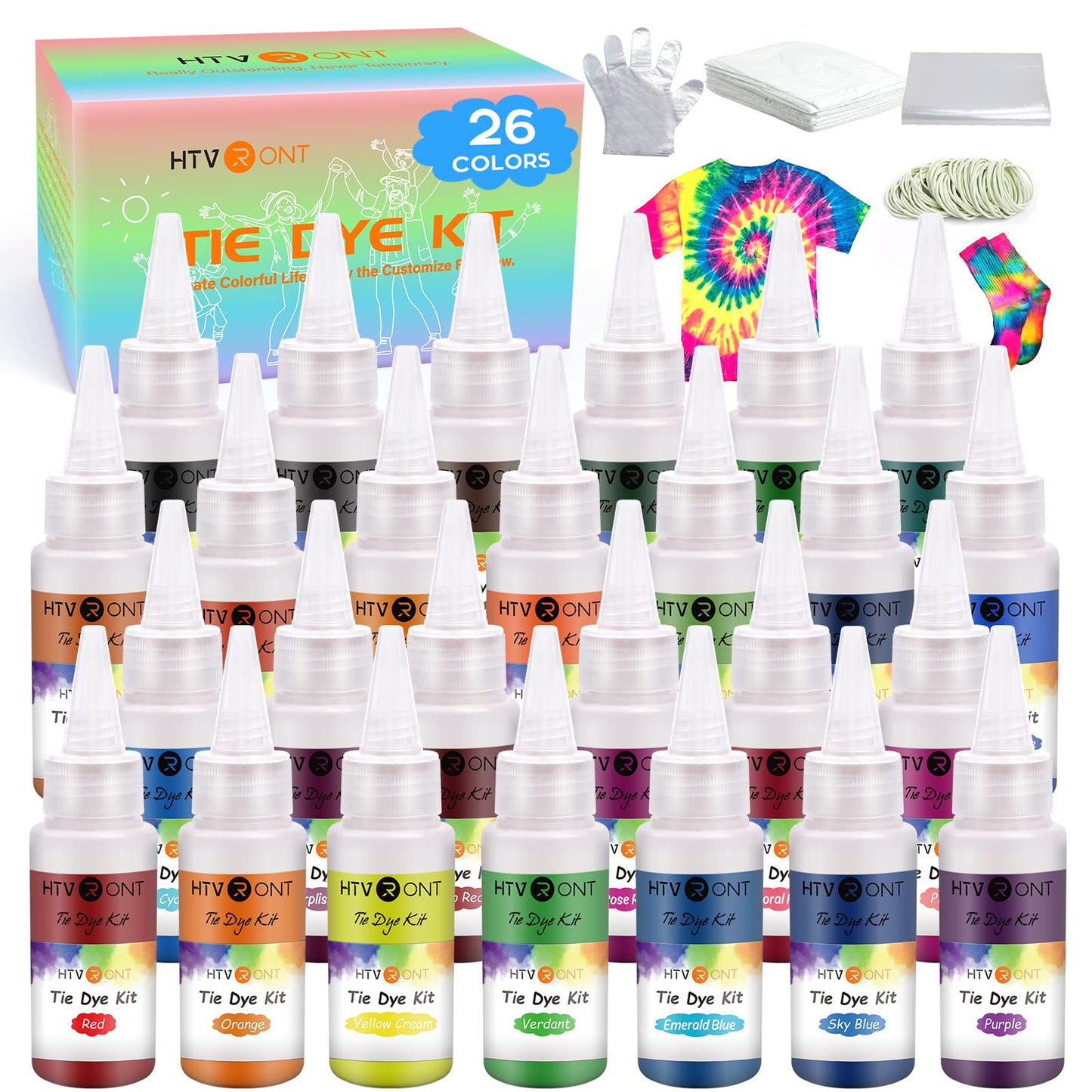 Tie Dye Kit - 26 Colors Pre-Filled Bottles Tye Dye Kit, Permanent Non-Toxic Tie Dye Kits for Adults and Kids, Tie Die Kit for Group Handmade Creative Activity(Just Add Water)