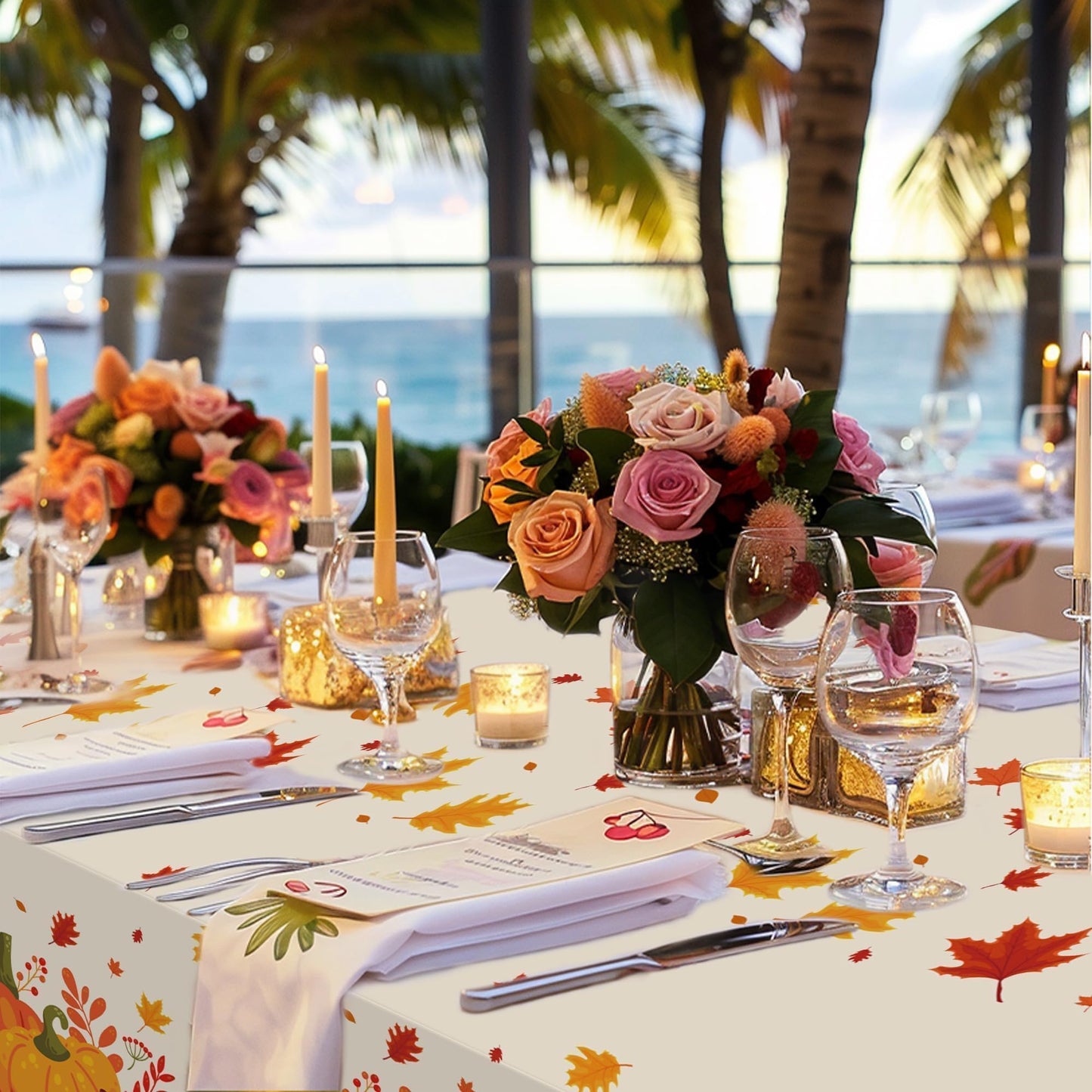 3 Pack Thanksgiving Disposable Tablecloths,54 x 108 Inch Thanksgiving Decorations,Give Thanks Table Cloth for Rectangular,Pumpkin Maple Tablecloths for Home,Party,Outdoor Picnic,Fall Theme,Baby Shower