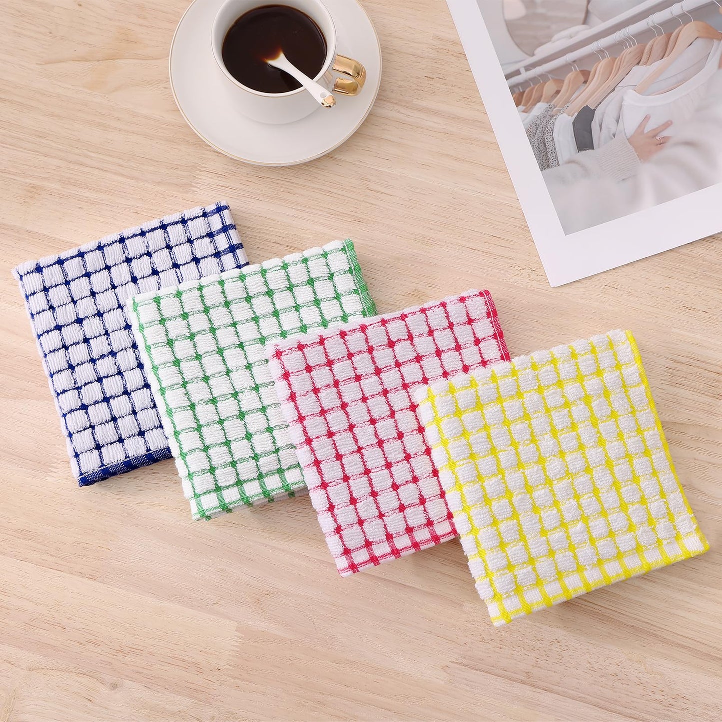 Cotton 8 Pack Terry Kitchen Dish Cloths, 12 x 12 Inches Super Soft and Absorbent Dish Rags, Quick Drying Dish Towels for Washing Dishes, Mixed Color