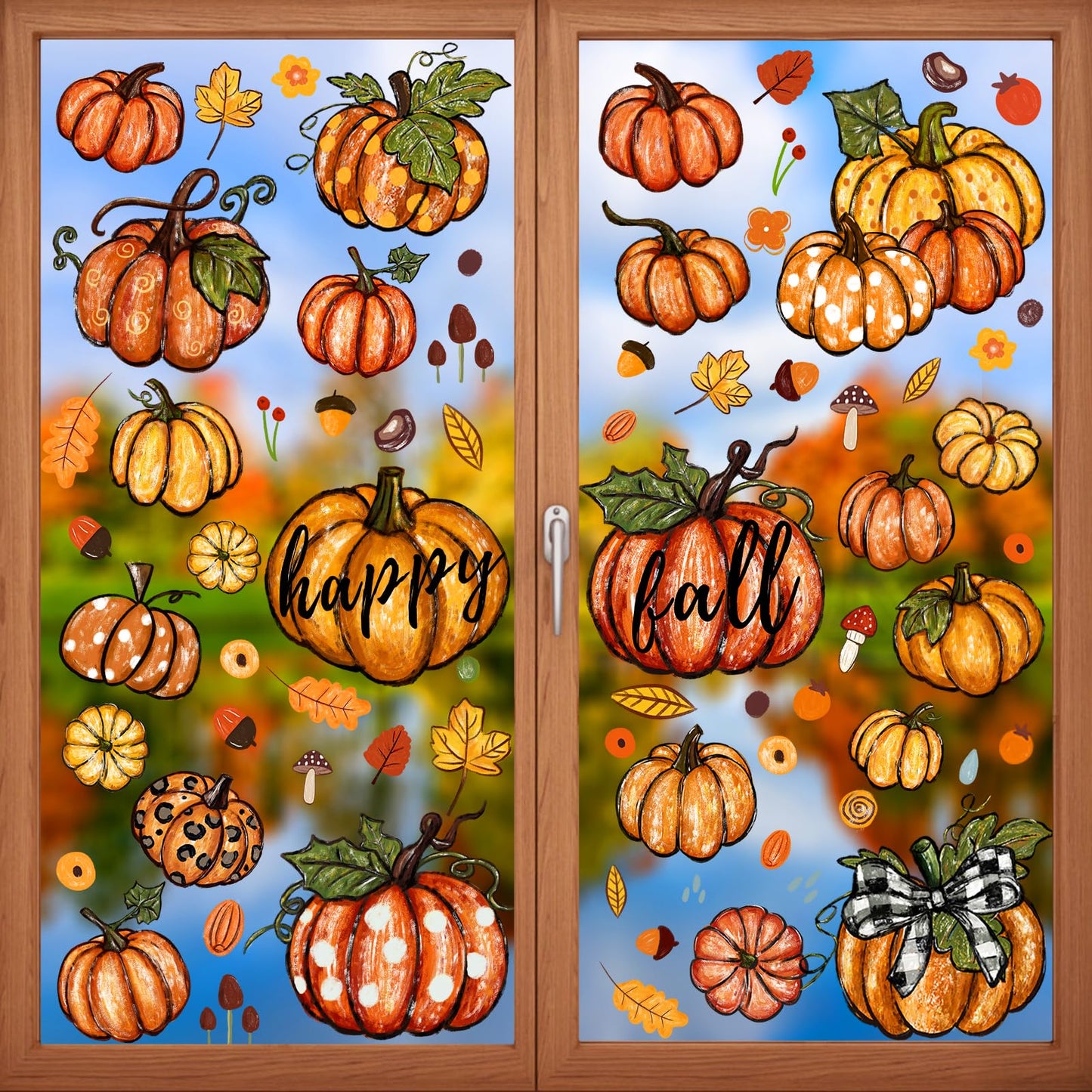 6 Sheets Thanksgiving Leaves Oil Painting Window Clings - Fall Decals Stickers for Autumn Glass Home Decor & Thanksgiving Decoration