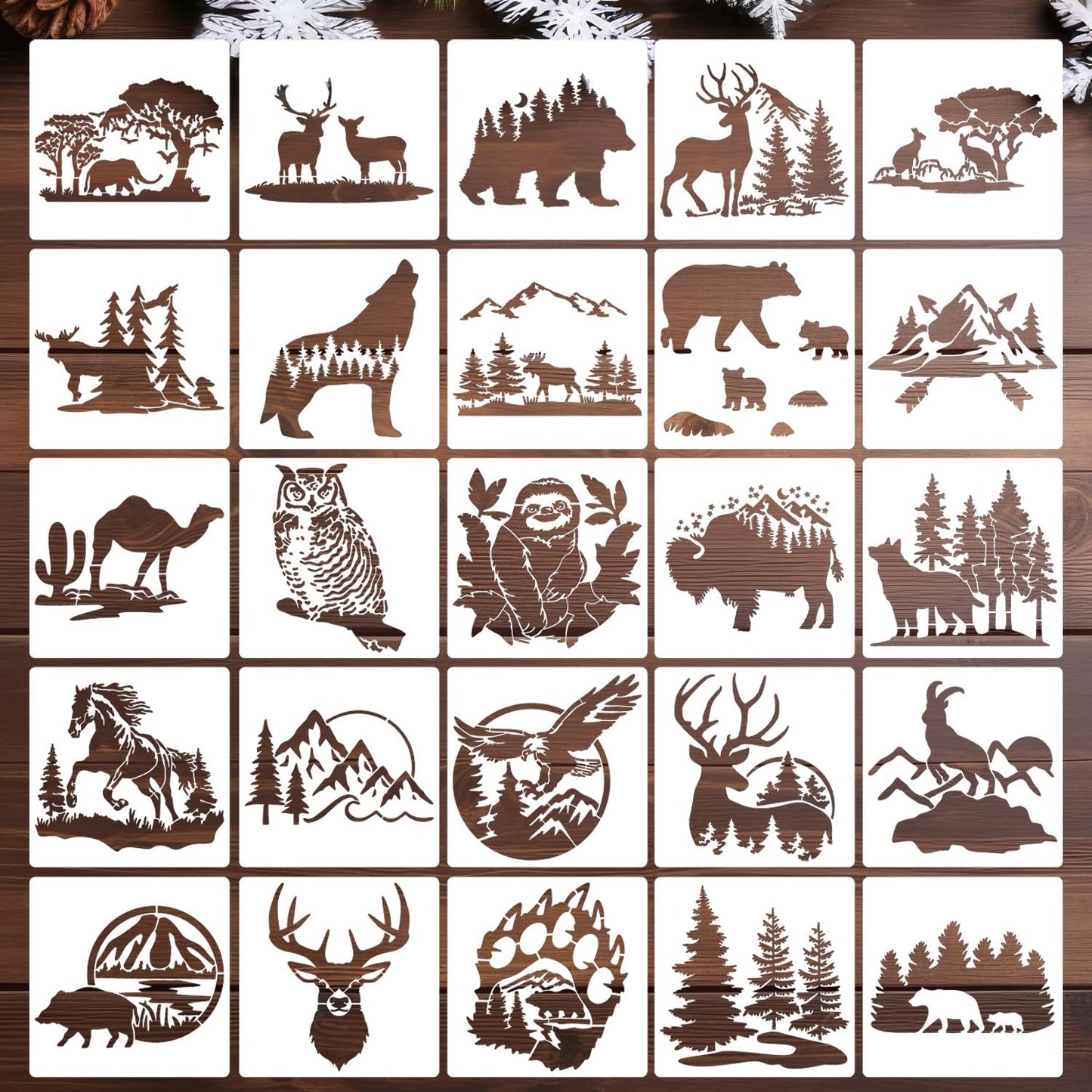 Forest Animal Stencils Bear Deer Stencils for Wood Burning Reusable Wildlife Mountain Pine Tree Stencil for Painting on Wood Wall Fabrics DIY Crafts