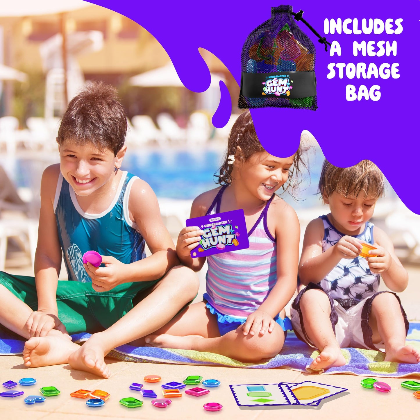 Dan&Darci Pool Gem Hunt Diving Game for Kids - Pools Toys for Kid Ages 6 7 8 9 10 11 12 Year Old - Water Games Swimming Dive Toy - Gifts for Girls, Boy Ages 6-8, 8-12, Summer Fun