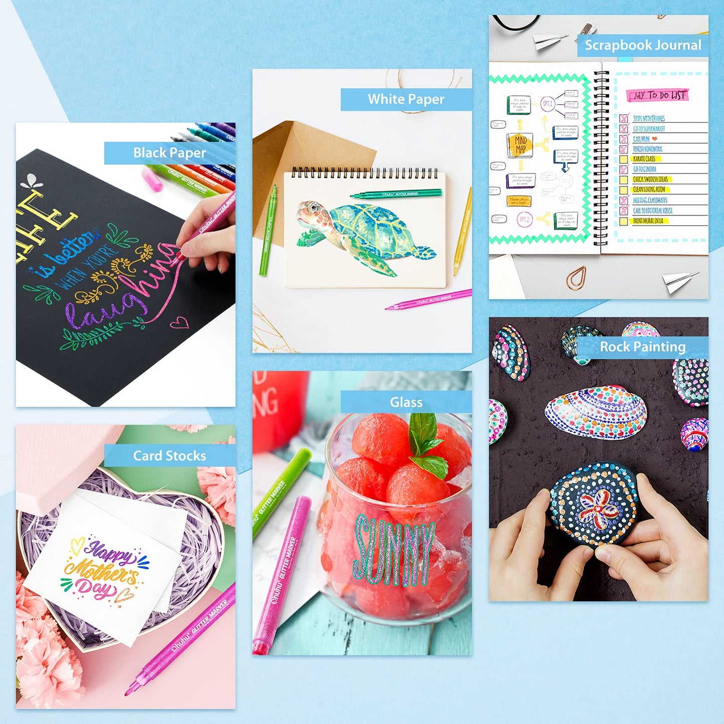 Glitter Markers Pen 12 Glitter Colors Metallic Shimmer Marker Fine Point Tip Water-based Ink for Kids Adults DIY Crafts Greeting Birthday Cards Making Poster Album Scrapbooking Mugs Wood