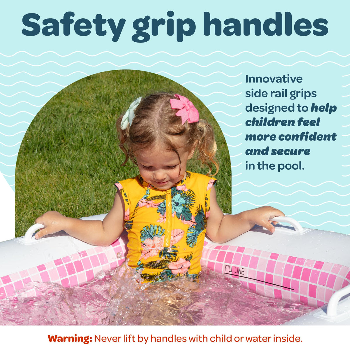 3-in-1 Premium Inflatable Kiddie Pool, Ball Pit & Tanning Pool, Soft Cushioned Floor, Handles, Drain, Shallow Rectangular Blow Up Swimming Pool for Kids, Small Backyard Tanning Pool - 65"x39"x10"