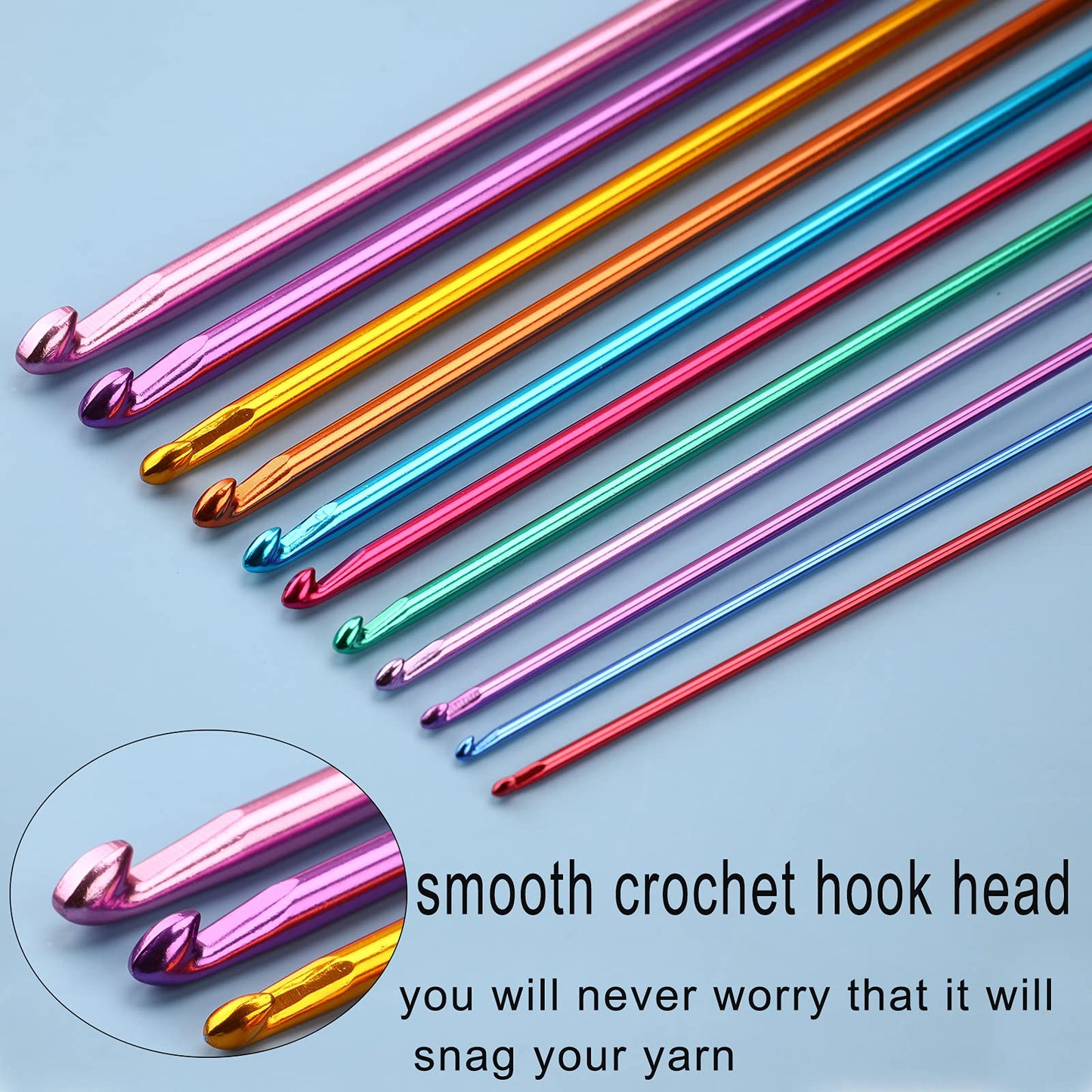 LOOEN Aluminum Tunisian Crochet Hooks Set Afghan Knitting Needles Kit with Long Case,11pcs 2mm/B-8mm/L Hooks and Necessary Accessories,Gift for Mom (Flower)