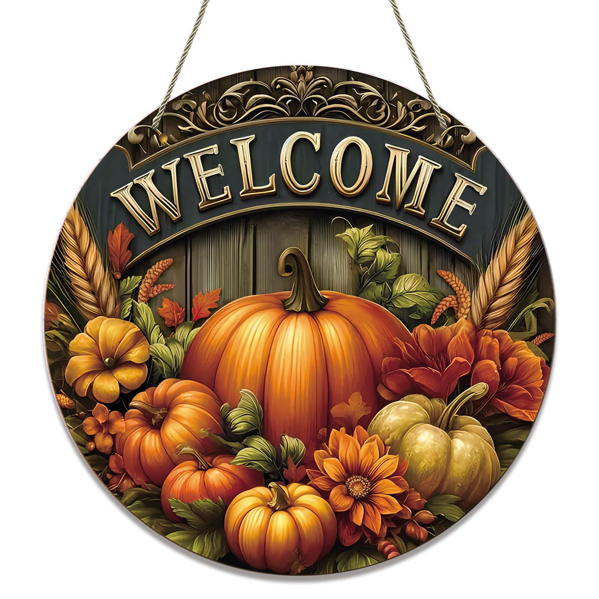 Fall Door Sign Autumn Pumpkin Welcome Wreath for Front Door Decor